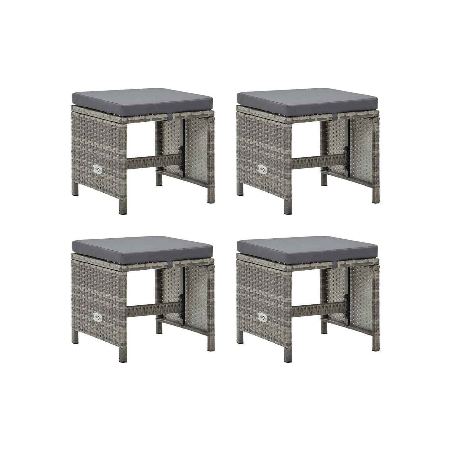 Tabourets de jardin lot de 4 avec coussins Résine tressée Gris