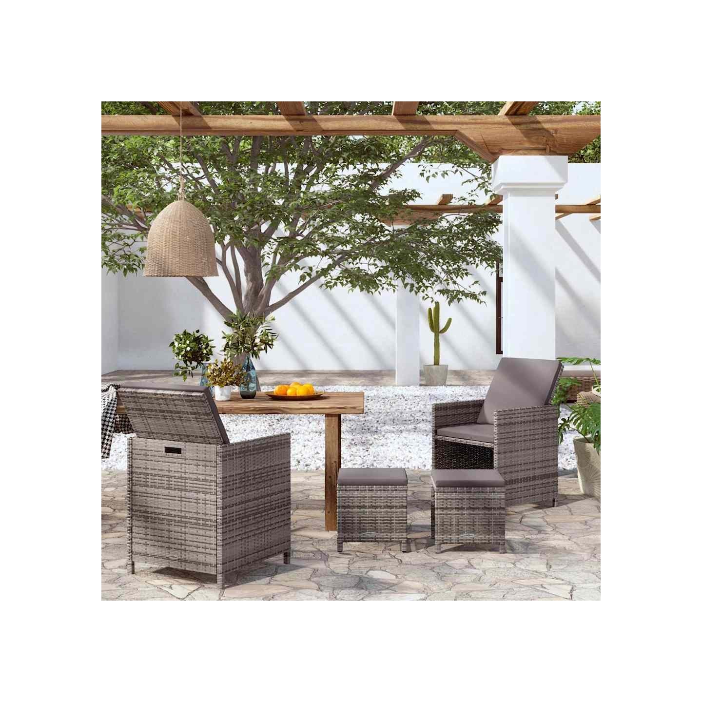 Jeu de chaise et tabouret de jardin 4 pcs Résine tressée Gris