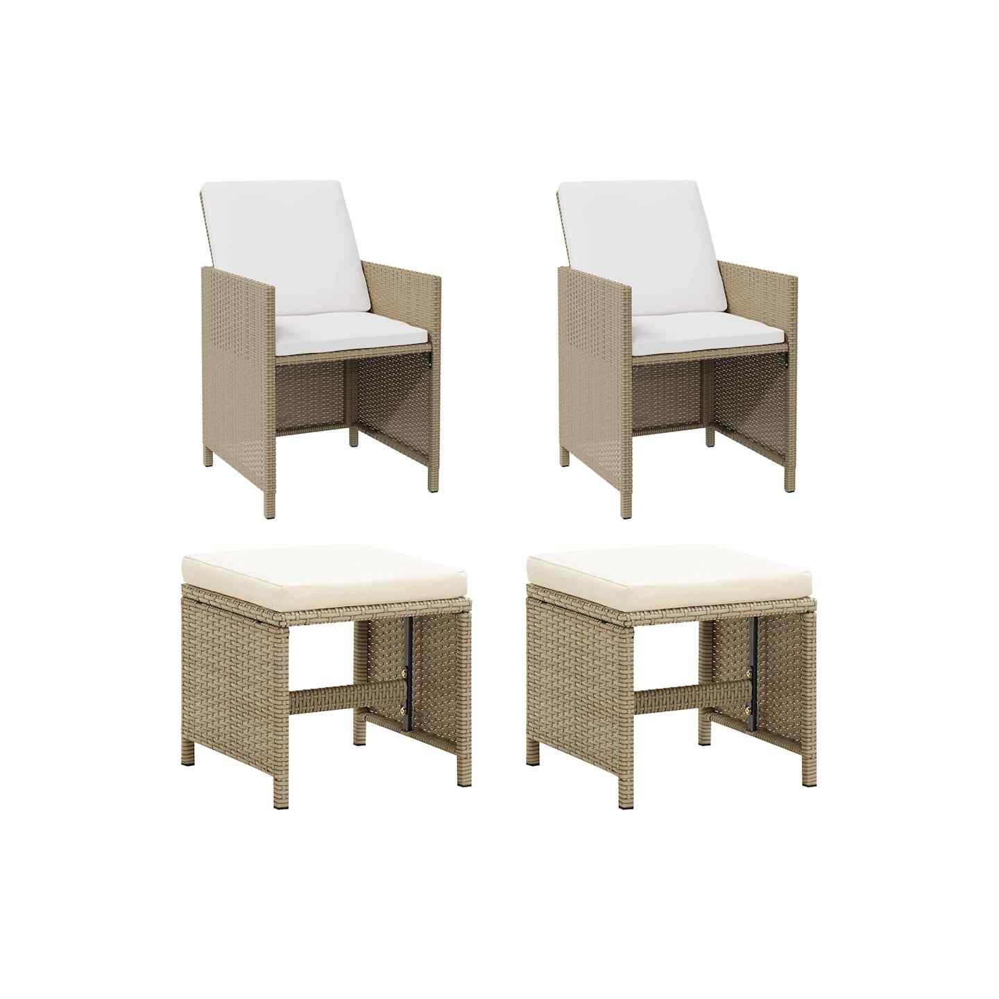 Chaises de jardin avec tabourets lot de 2 Résine tressée Beige