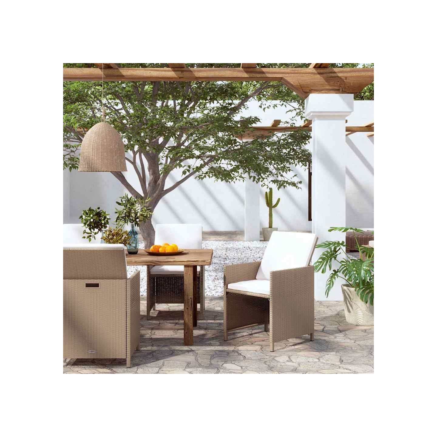 Chaises de jardin avec coussins lot de 4 Résine tressée Beige