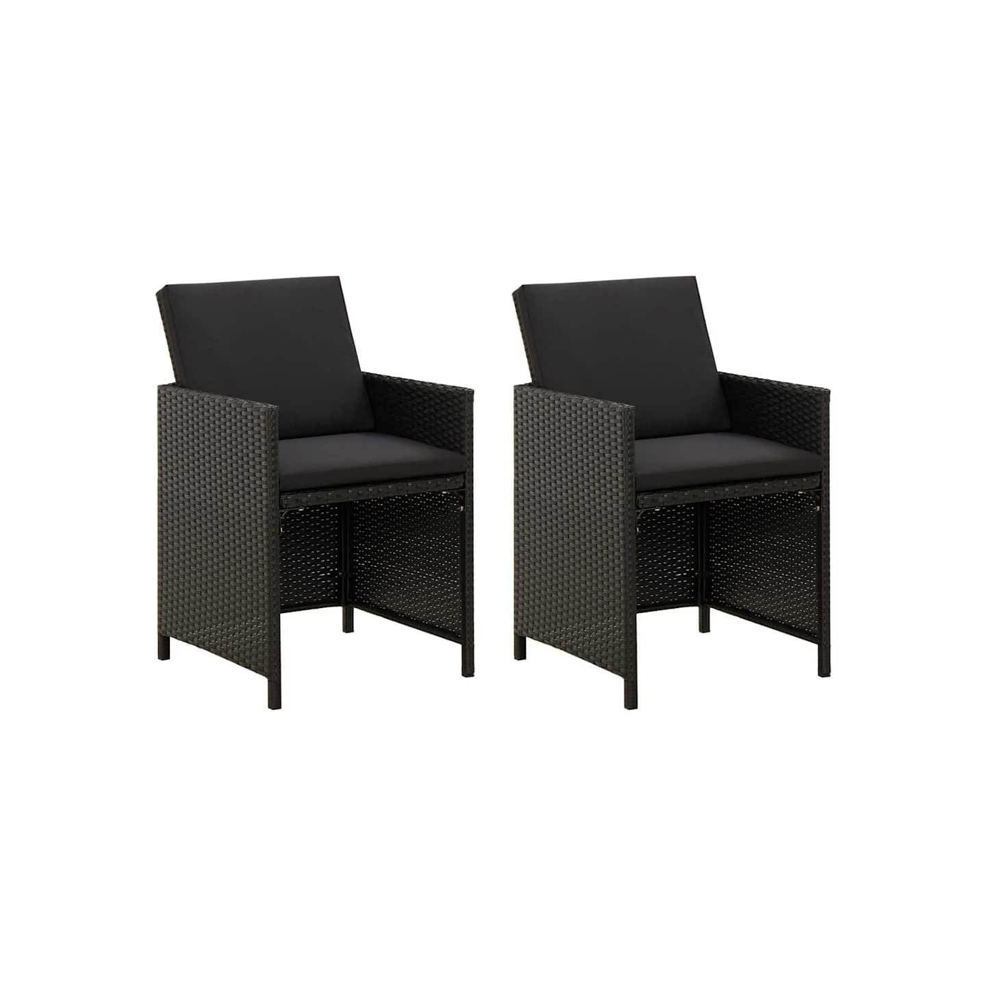 Chaises de jardin lot de 2 avec coussins Résine tressée Noir