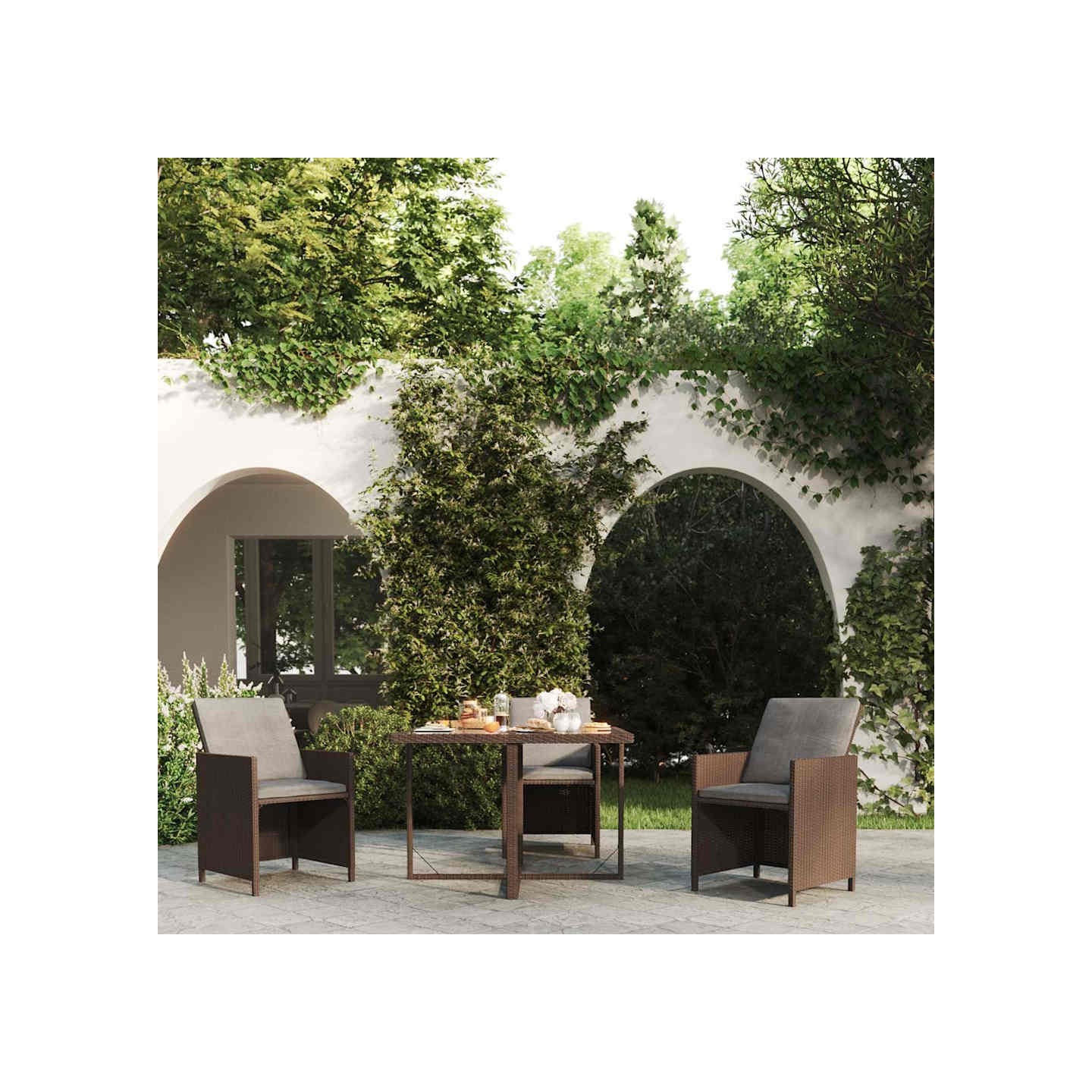 Table de jardin Marron 109x107x74 cm Résine tressée et verre