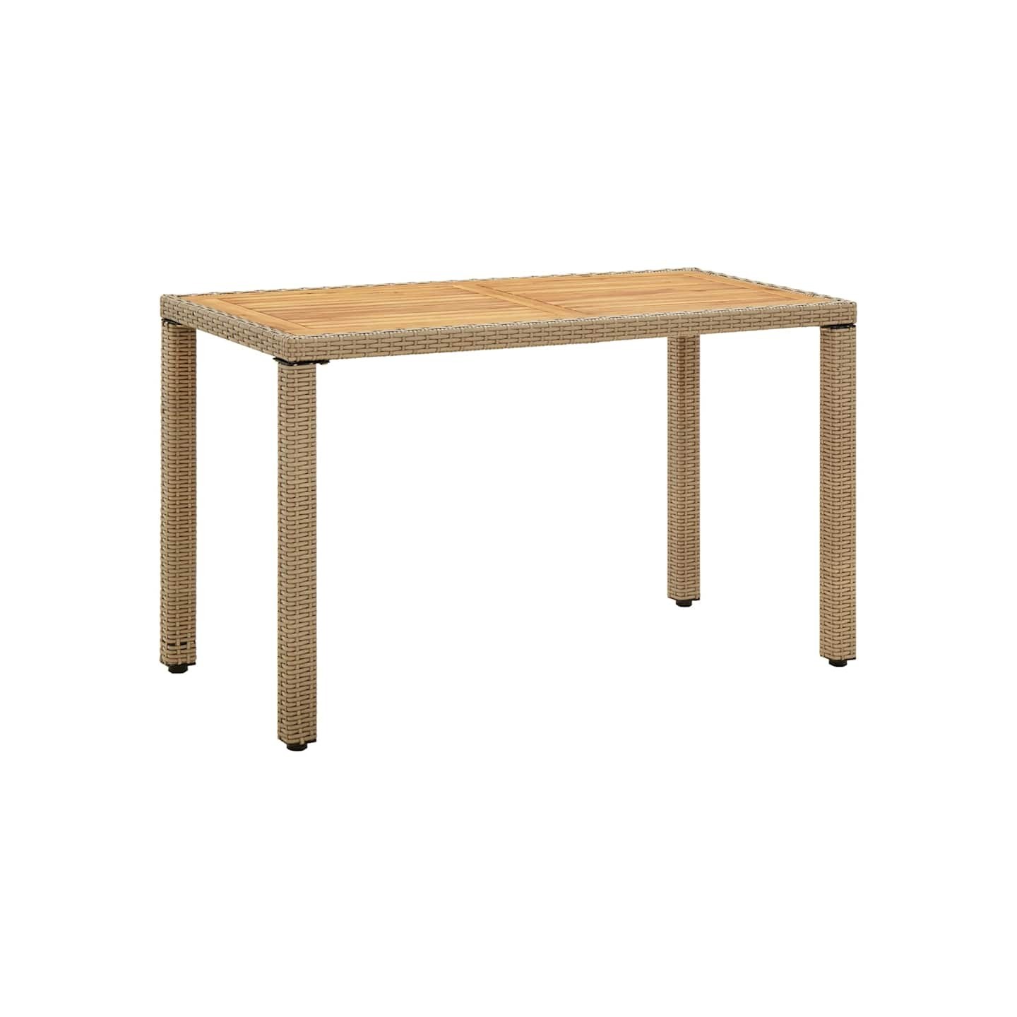Table de jardin Beige 123x60x74 cm Résine tressée bois massif
