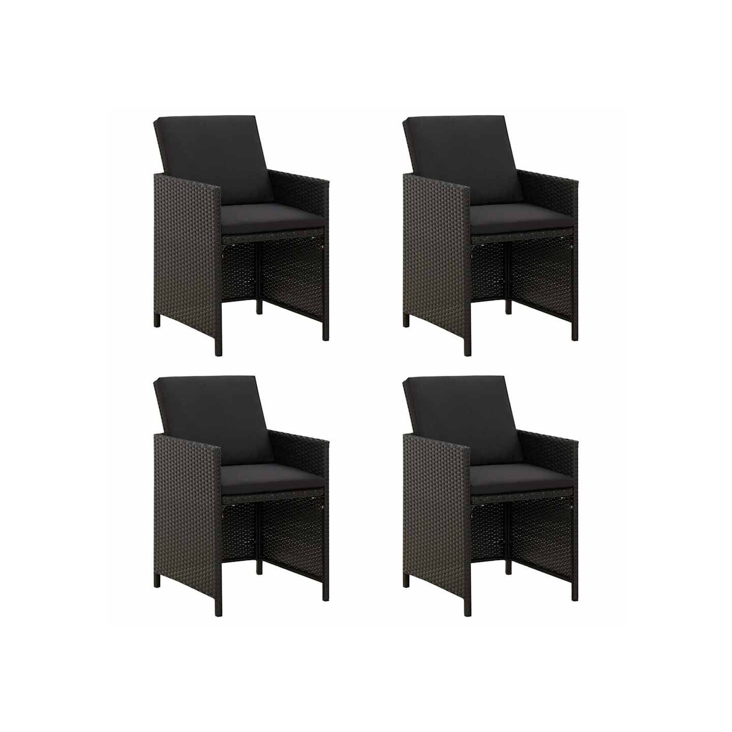 Chaises de jardin avec coussins lot de 4 Résine tressée Noir