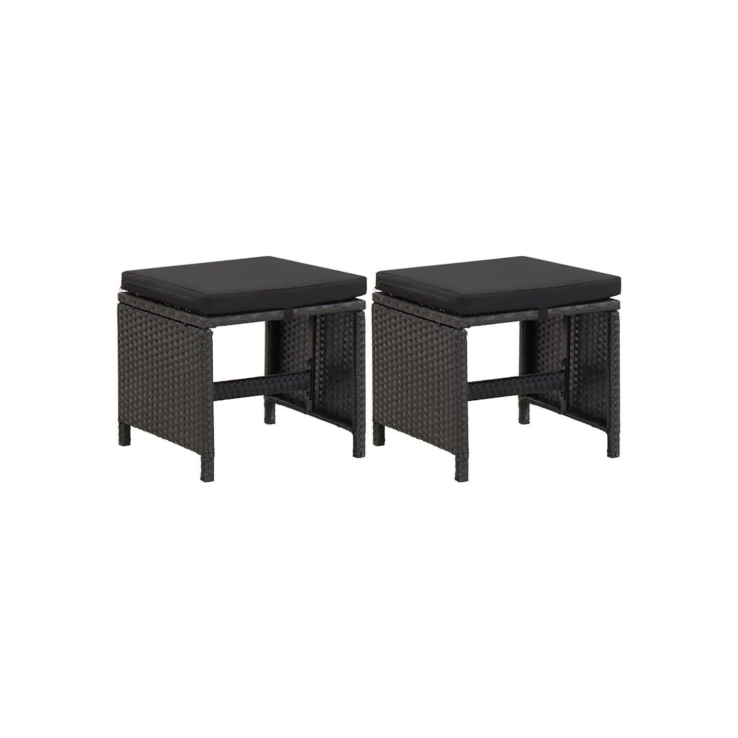 Tabourets de jardin avec coussins lot de 2 Résine tressée Noir