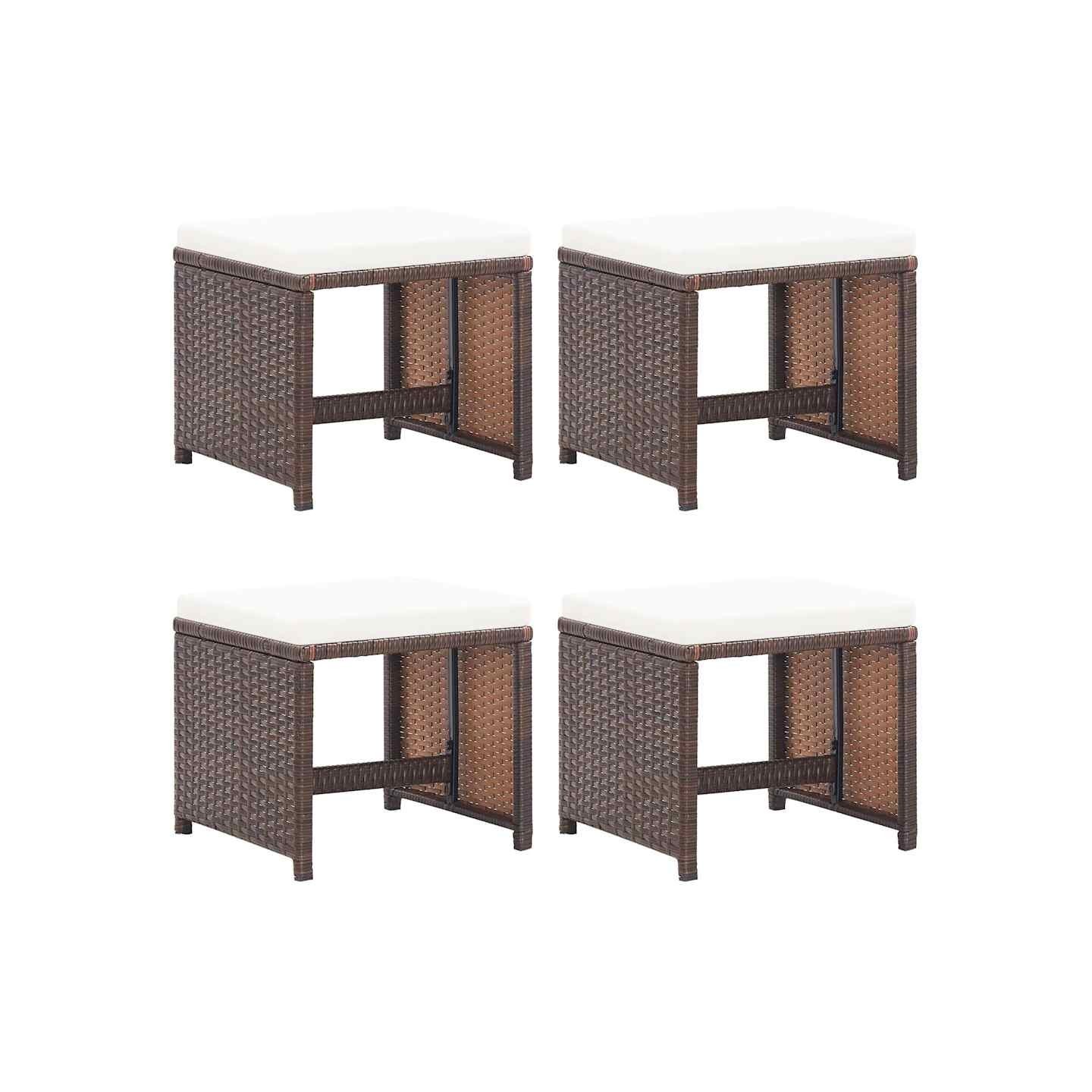 Tabourets de jardin lot de 4 et coussins Résine tressée Marron