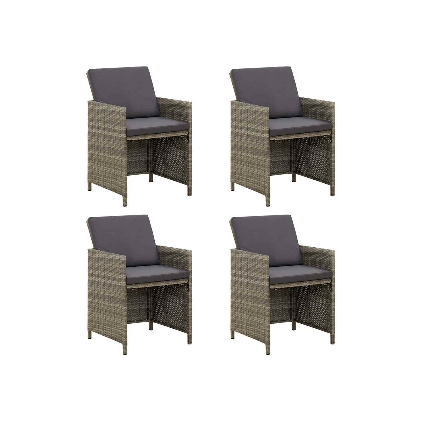 Chaises de jardin avec coussins lot de 4 Résine tressée Gris