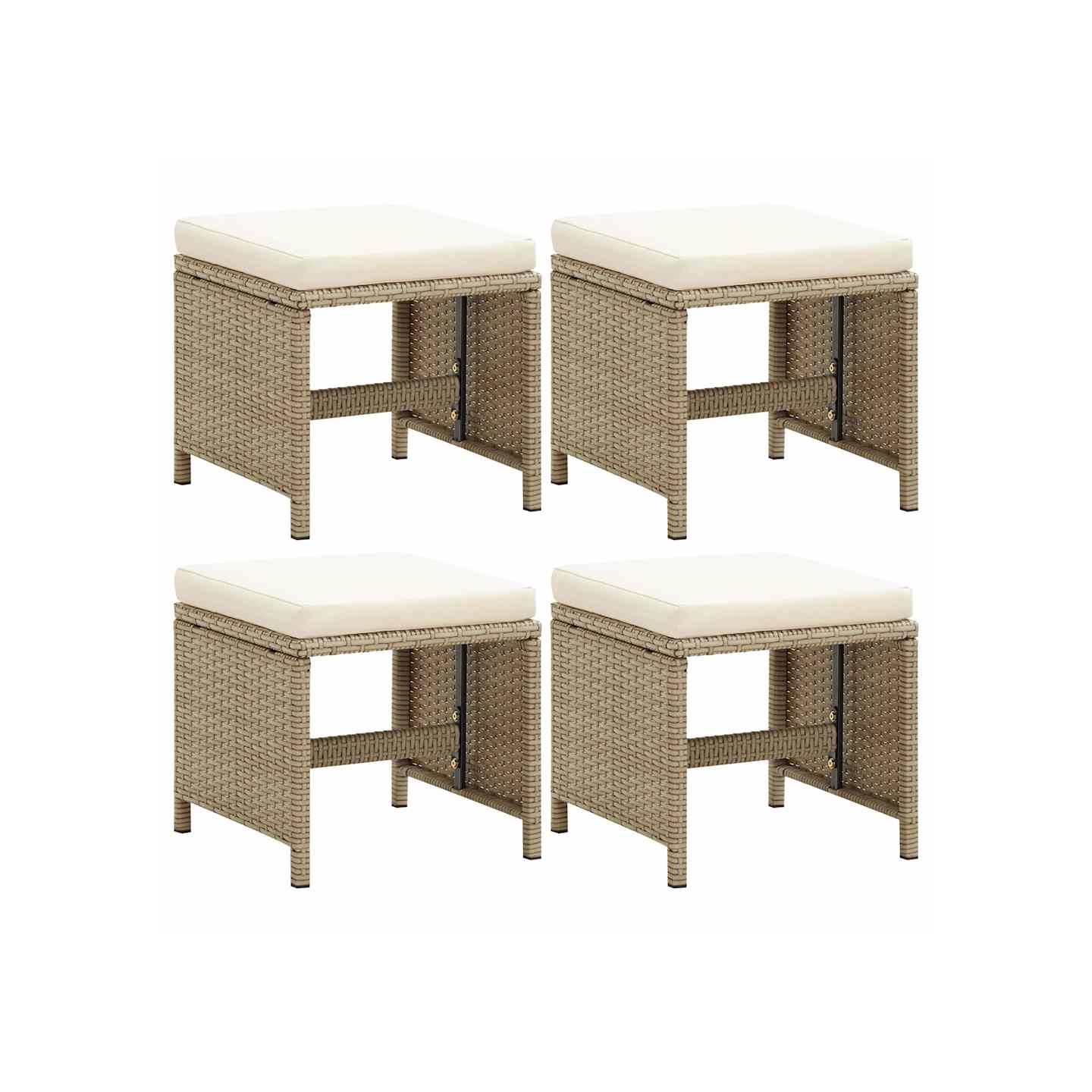 Tabourets de jardin lot de 4 avec coussins Résine tressée Beige