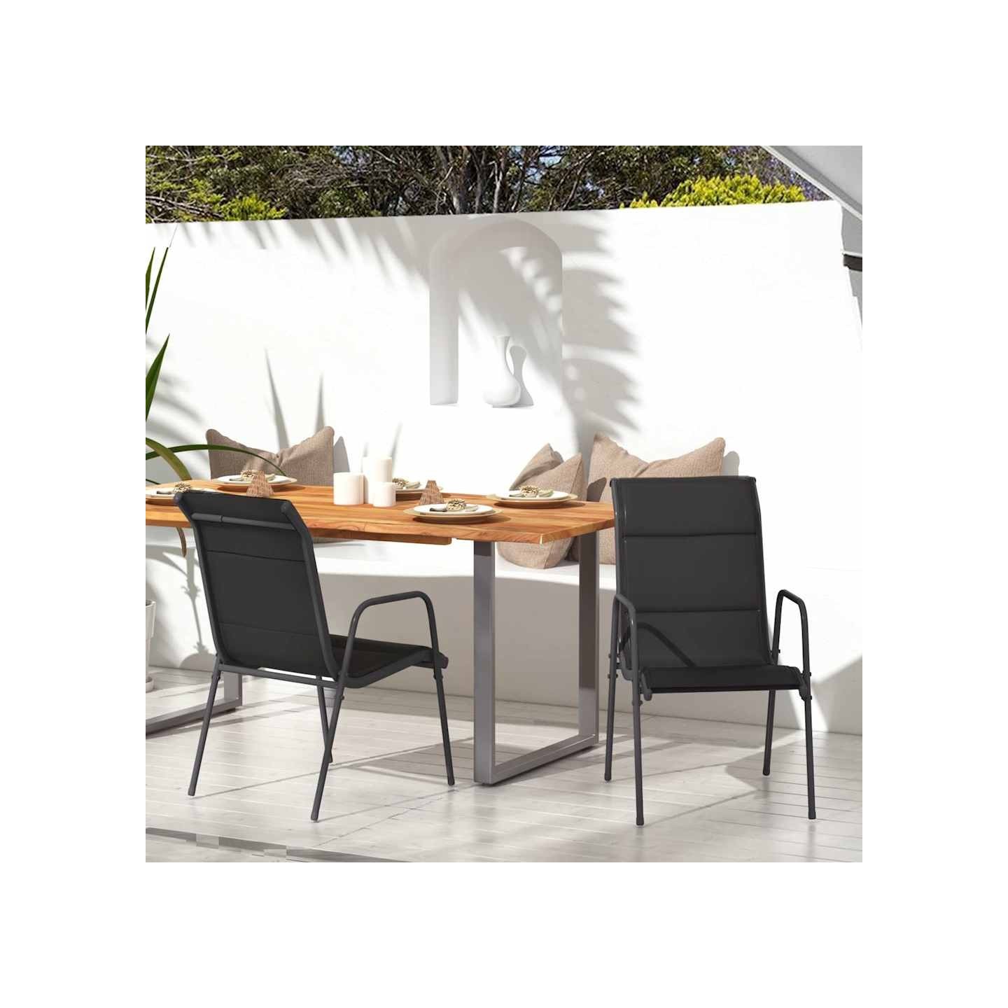 Chaises de jardin lot de 2 Acier et textilène Noir
