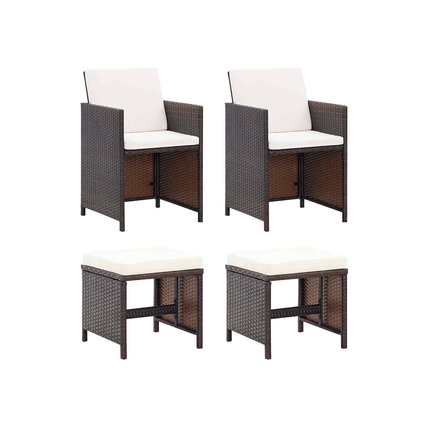 Jeu de chaise et tabouret de jardin 4 pcs Résine tressée Marron
