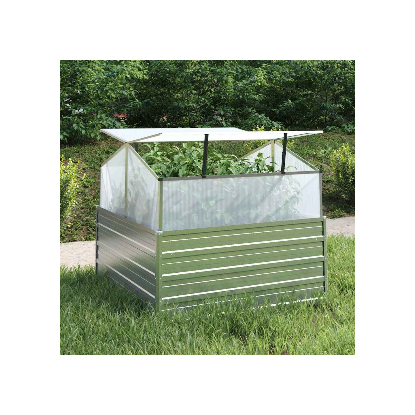 Lit surélevé de jardin avec serre 100x100x85 cm Argenté