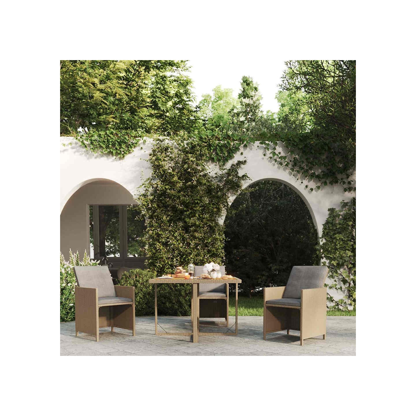 Table de jardin Beige 109x107x74 cm Résine tressée bois massif