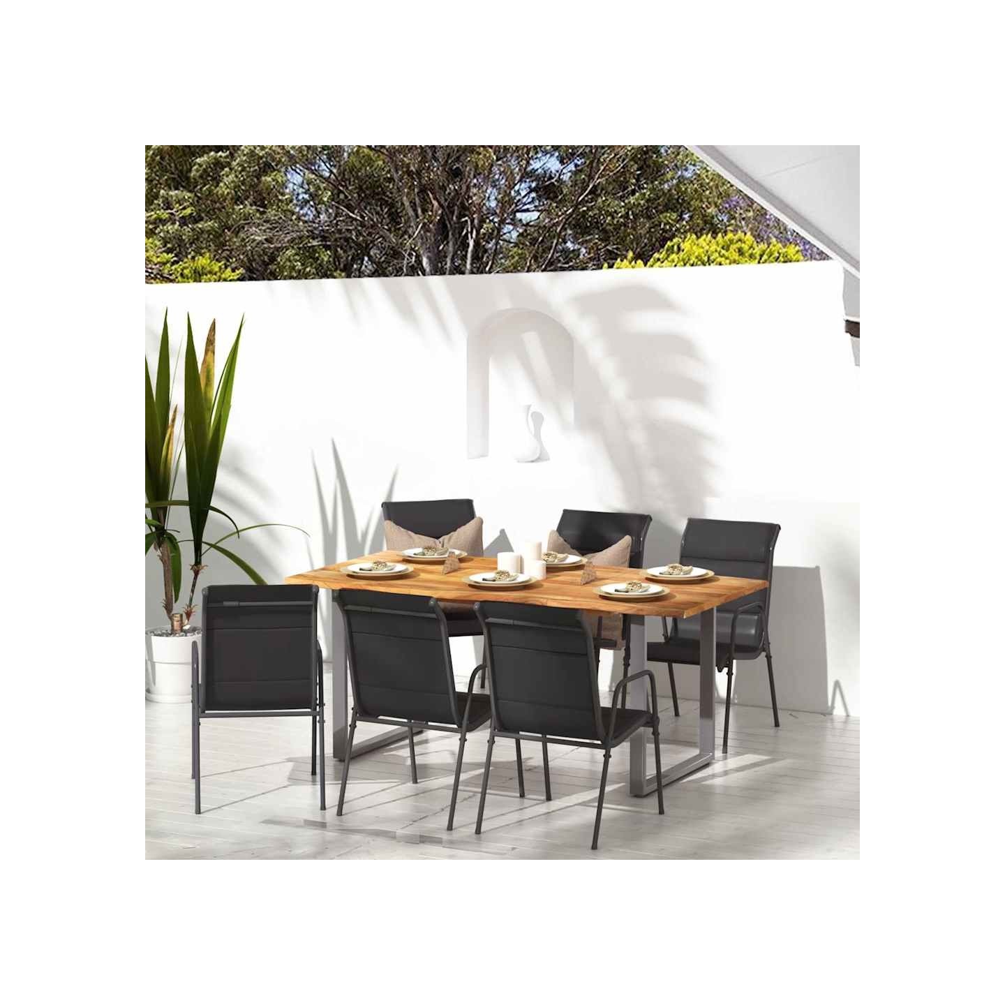 Chaises de jardin lot de 6 Acier et textilène Noir