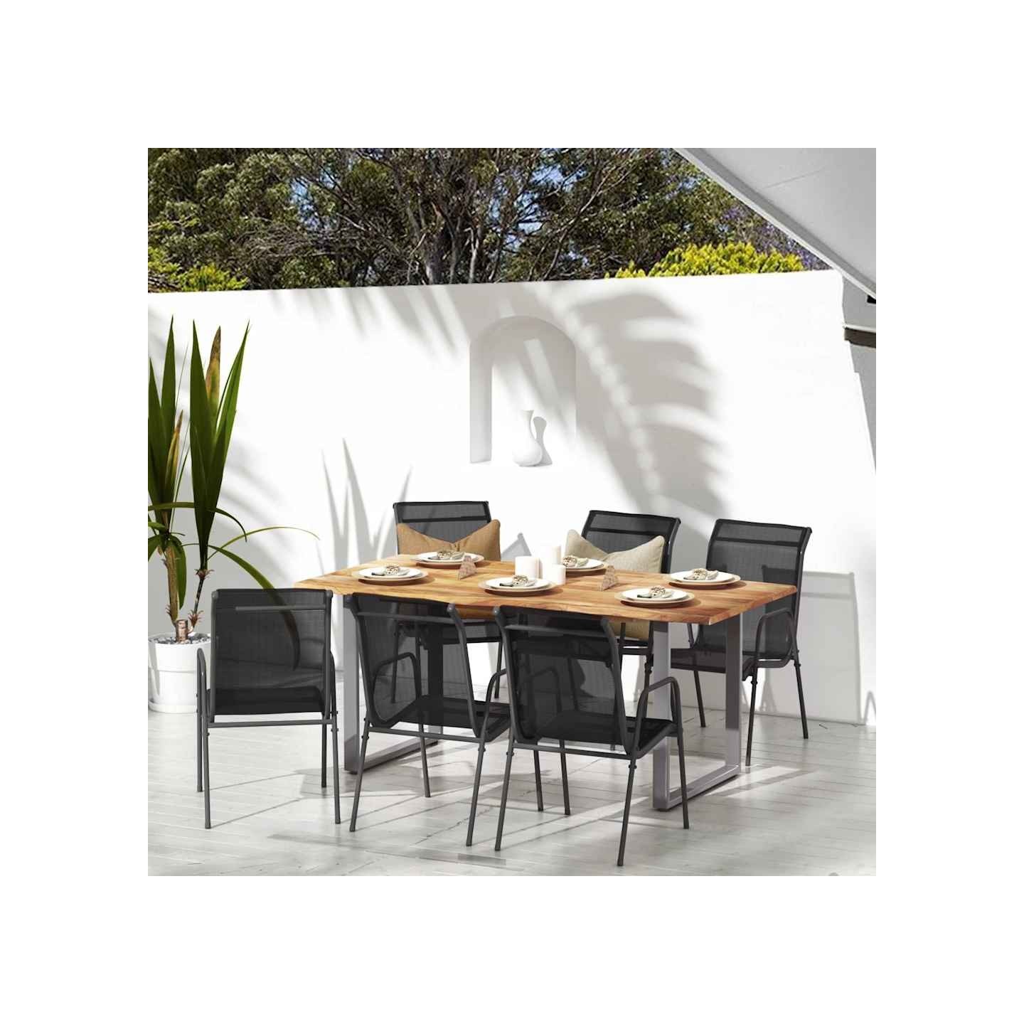 Chaises de jardin lot de 6 Acier et textilène Noir