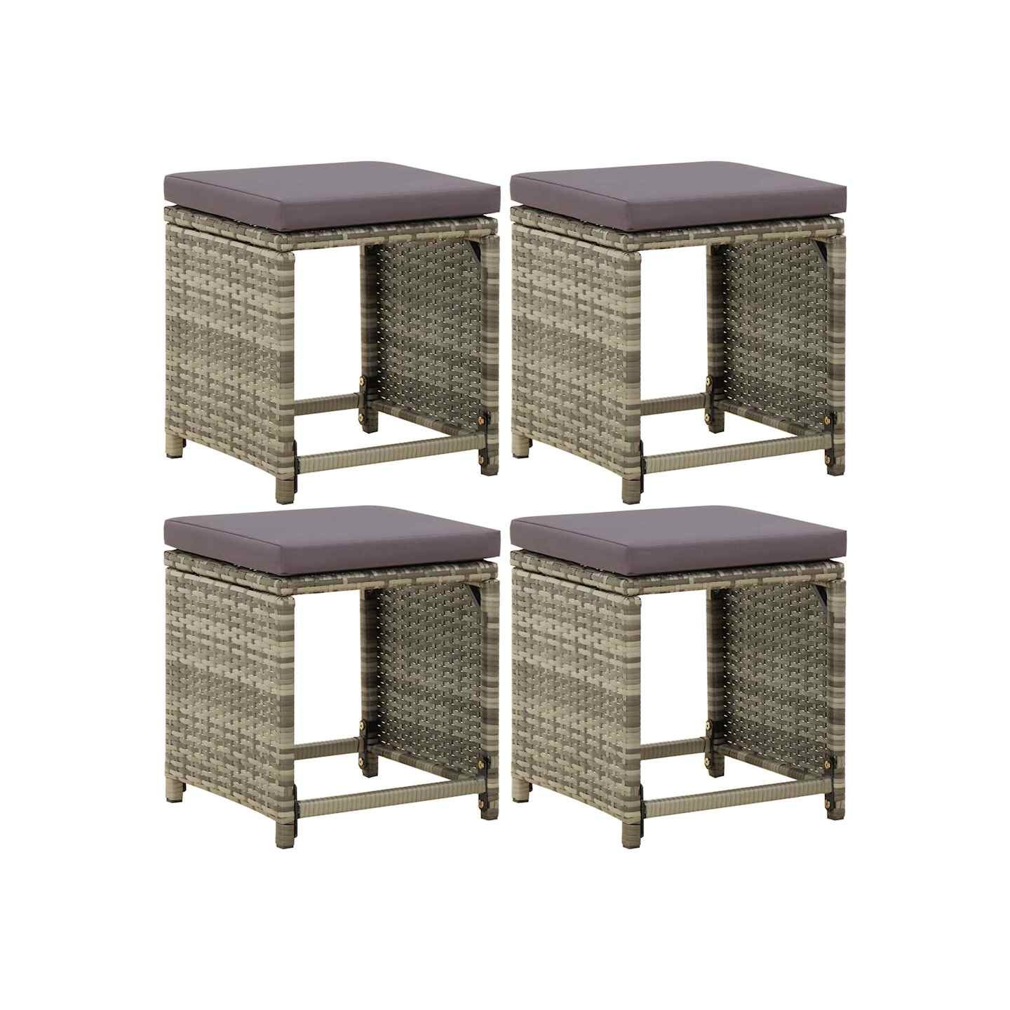 Tabourets de jardin lot de 4 avec coussins Résine tressée Gris