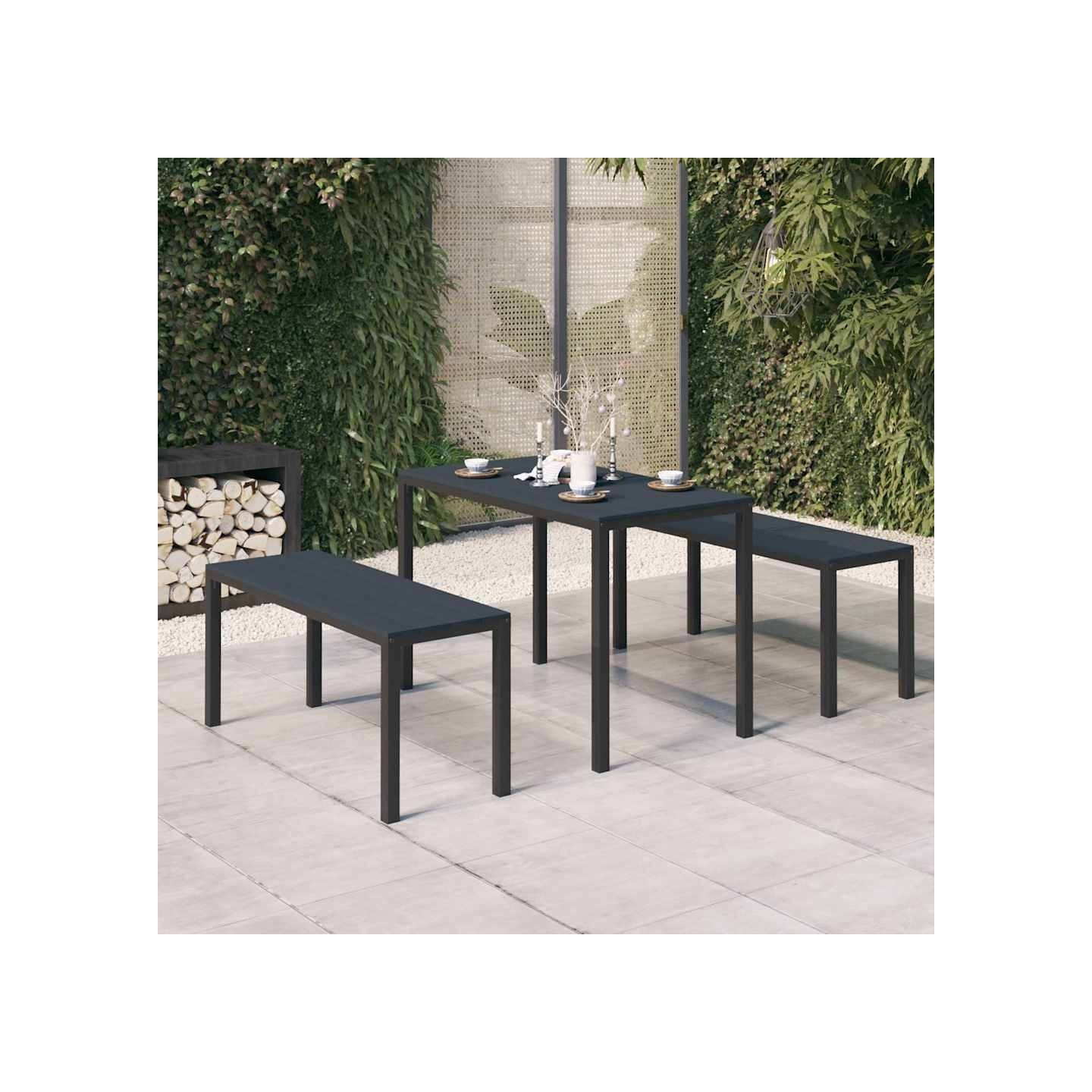 Ensemble à manger de jardin 3 pcs acier et WPC noir