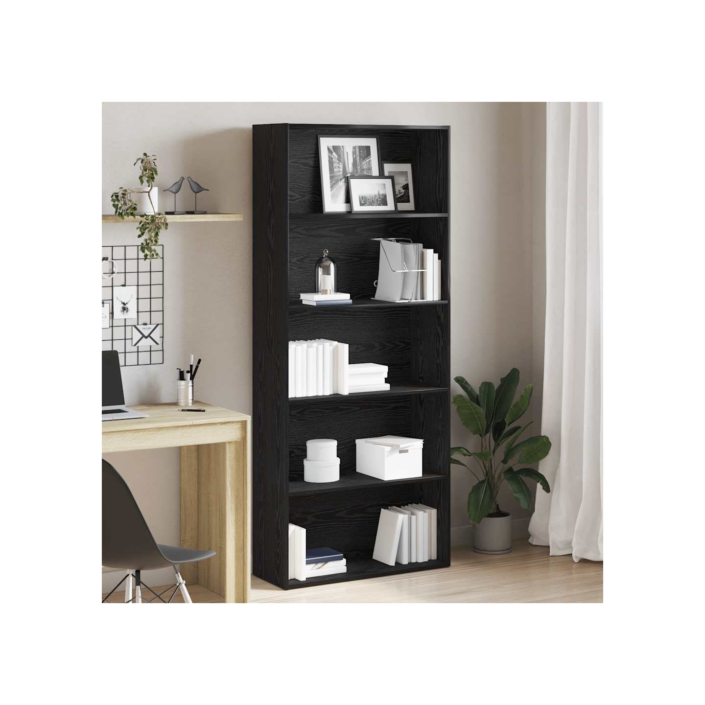 Bibliothèque en chêne noir 80x30x189 cm bois d'ingénierie