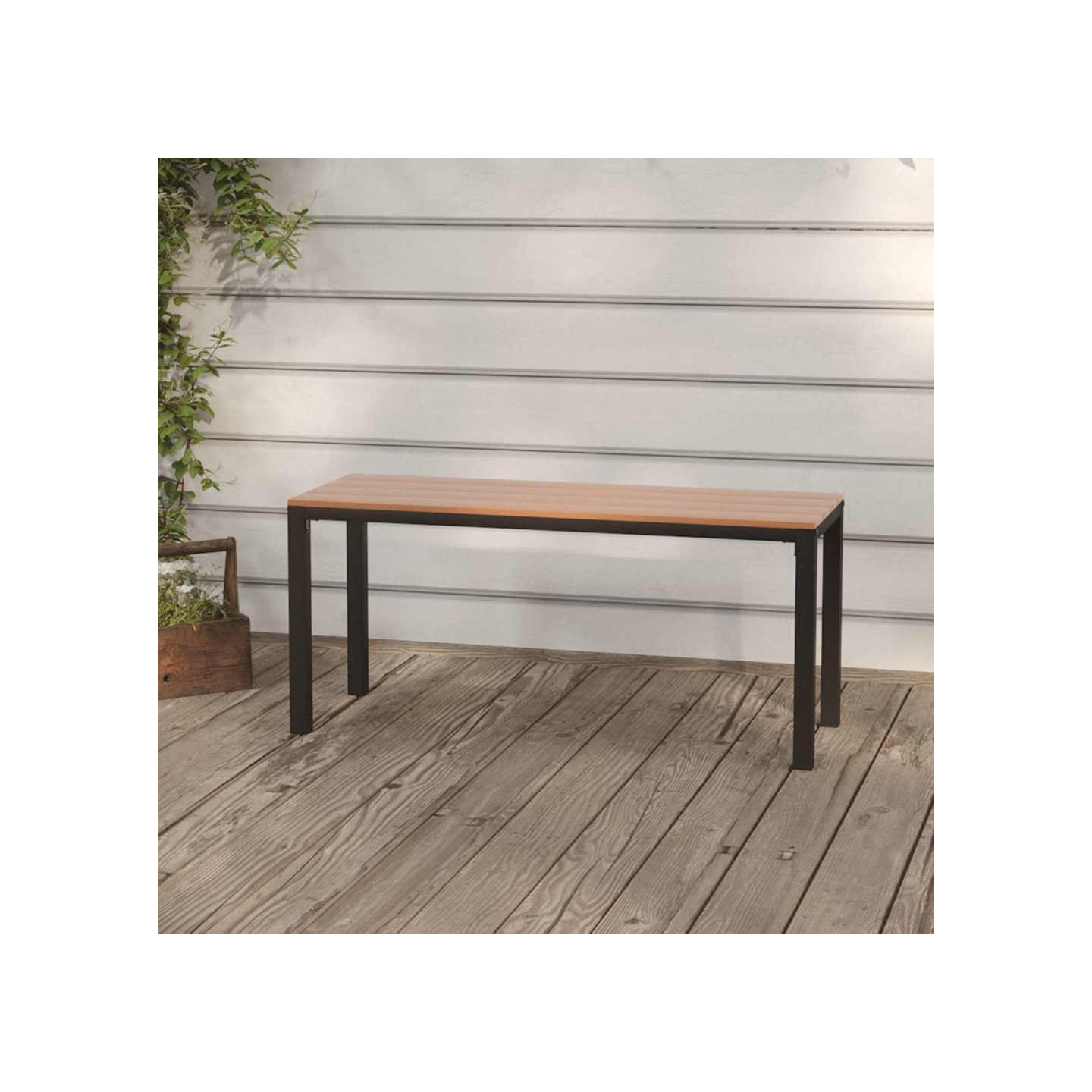 Banc de jardin 110 cm acier et WPC marron et noir