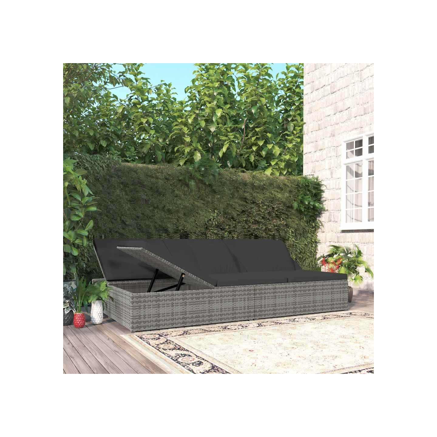 Transat convertible avec coussin Résine tressée Gris foncé