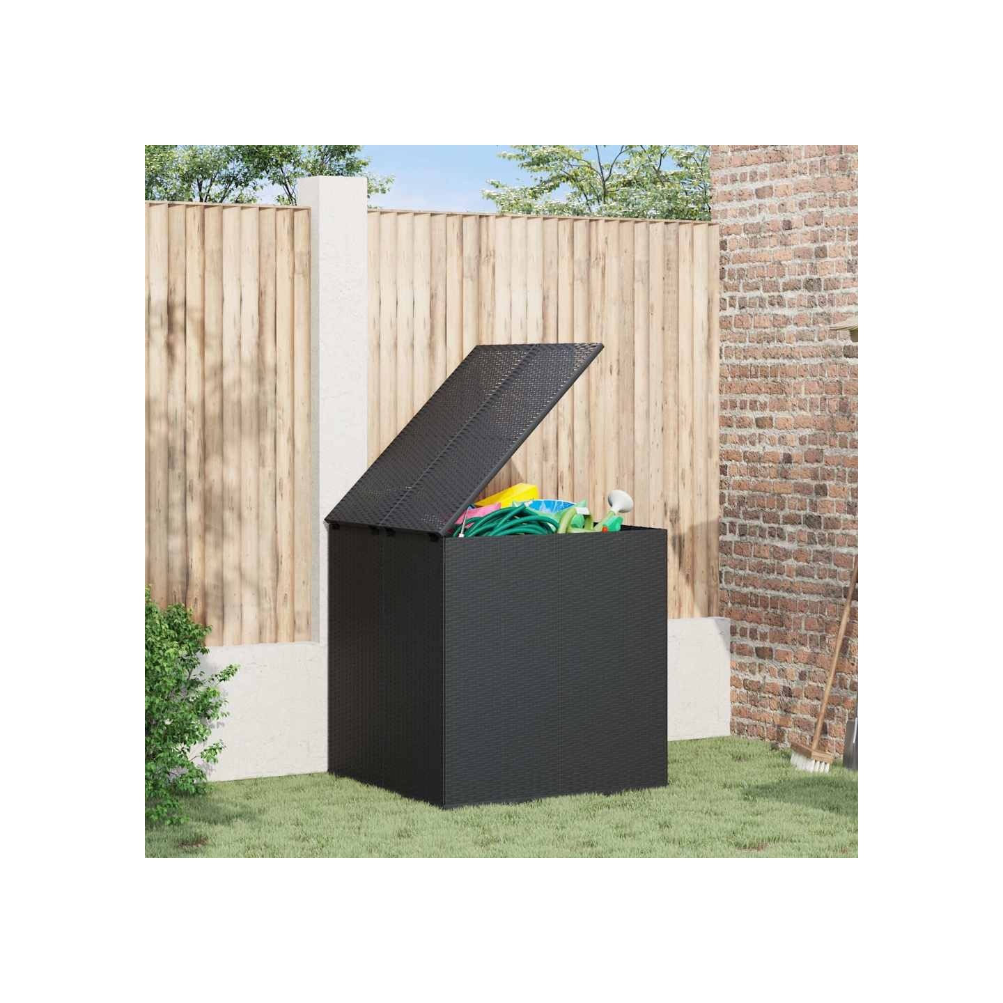 Boîte à coussins de jardin Résine tressée 100x97,5x104 cm Noir