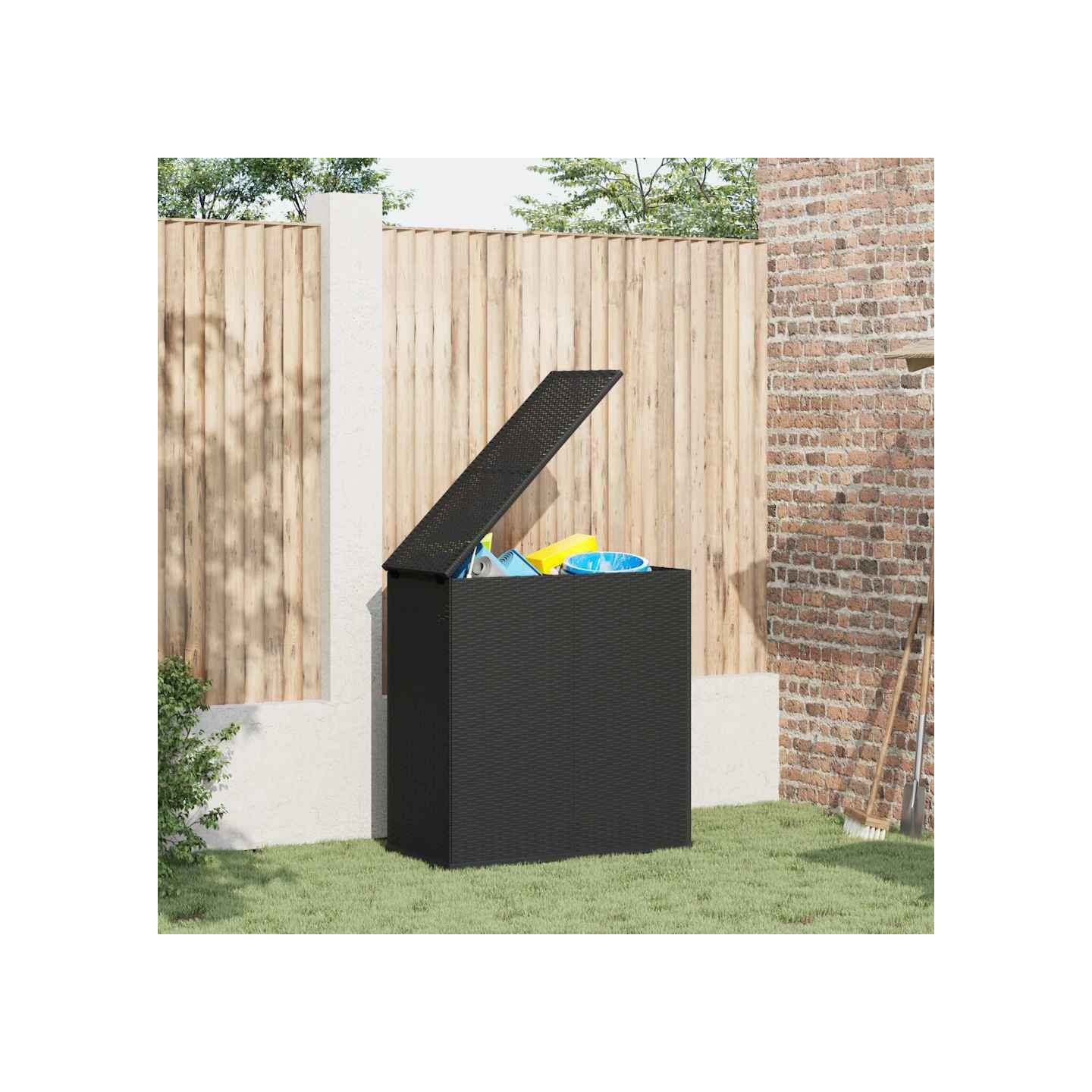 Boîte à coussins de jardin Résine tressée 100x49x103,5 cm Noir
