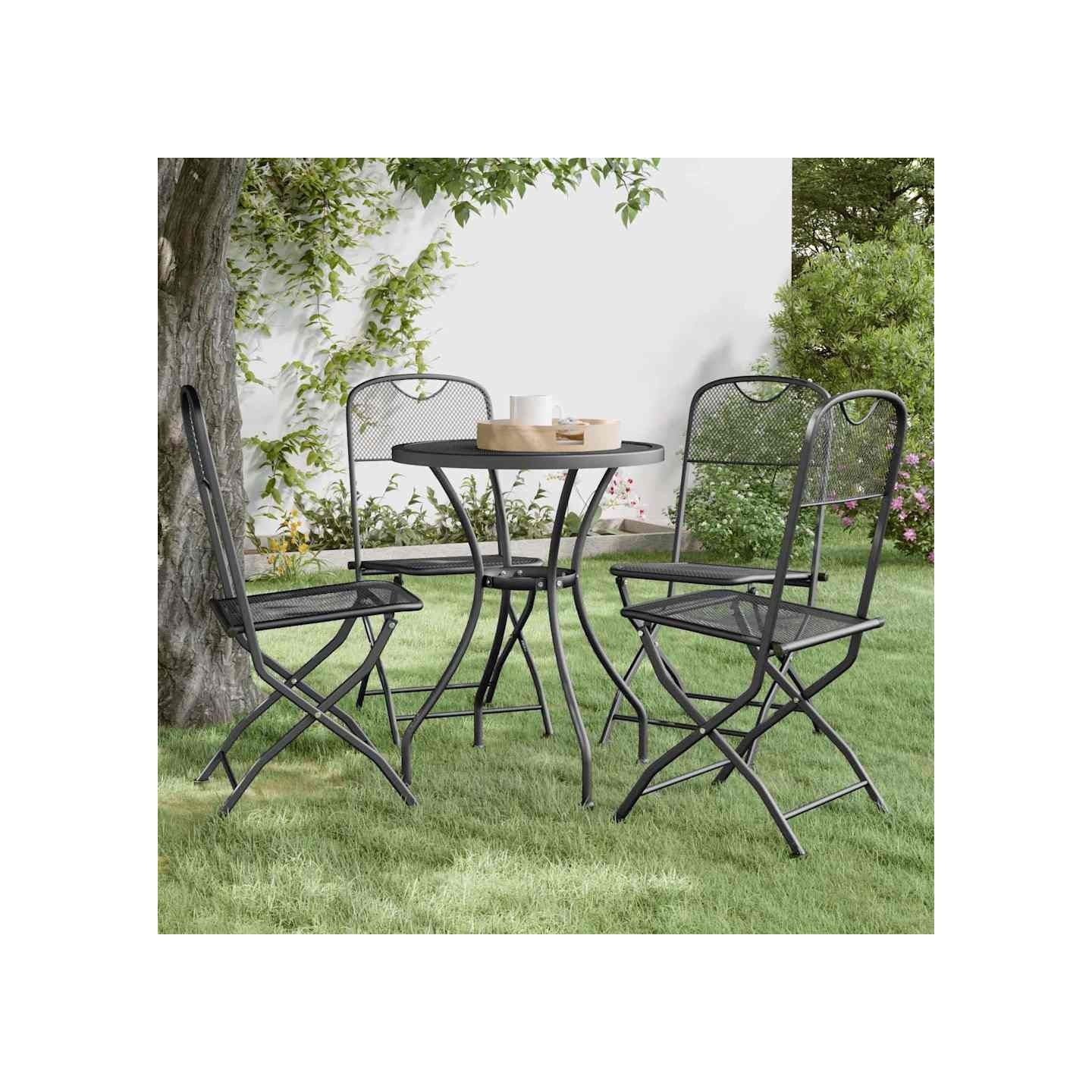 Chaises pliantes, lot de 4, en maille métallique déployée anthracite