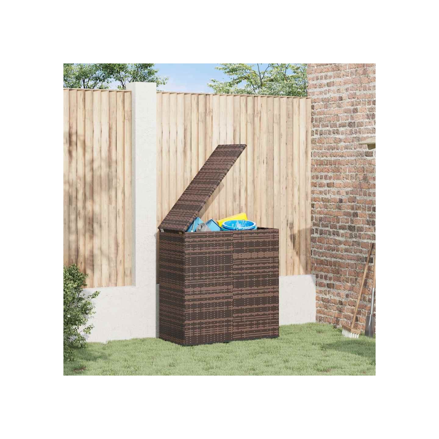 Boîte à coussins de jardin Résine tressée 100x49x103,5cm Marron