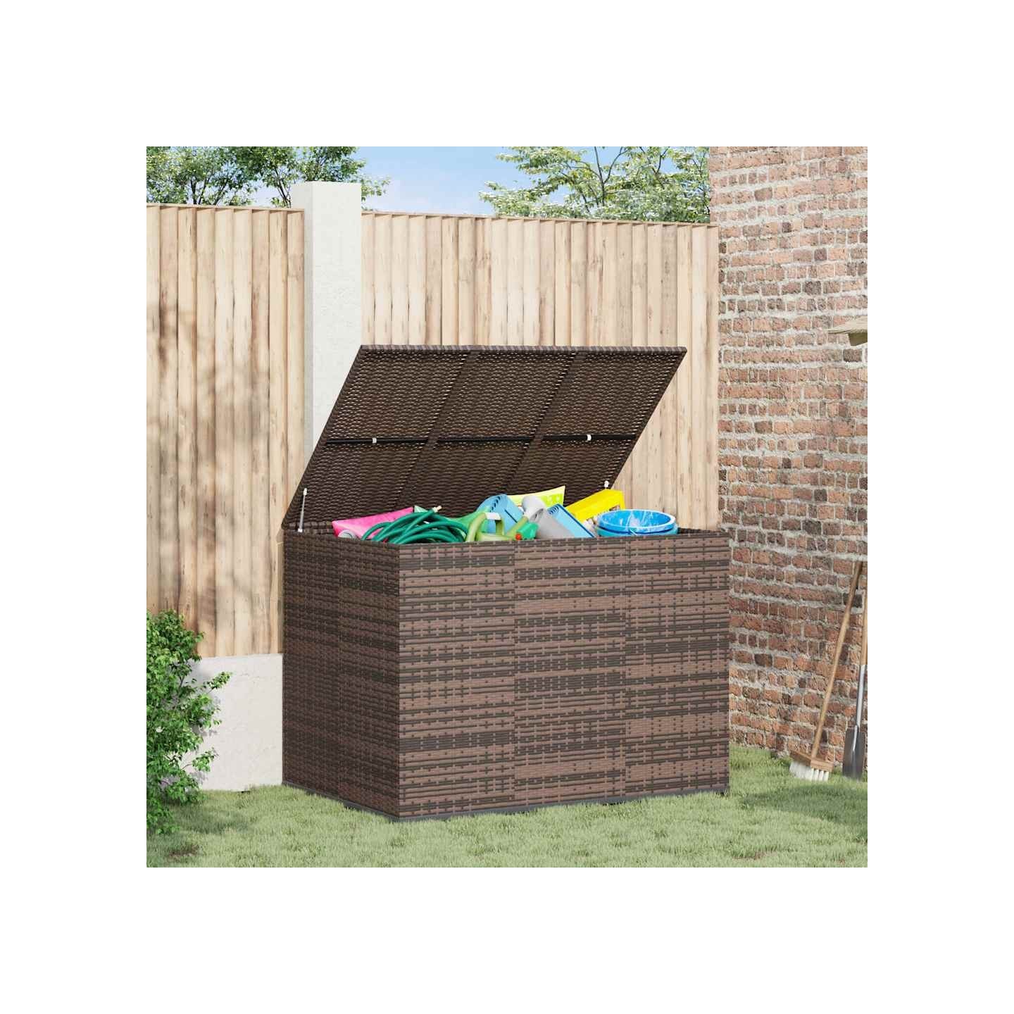 Boîte à coussins de jardin Résine tressée 145x100x103 cm Marron