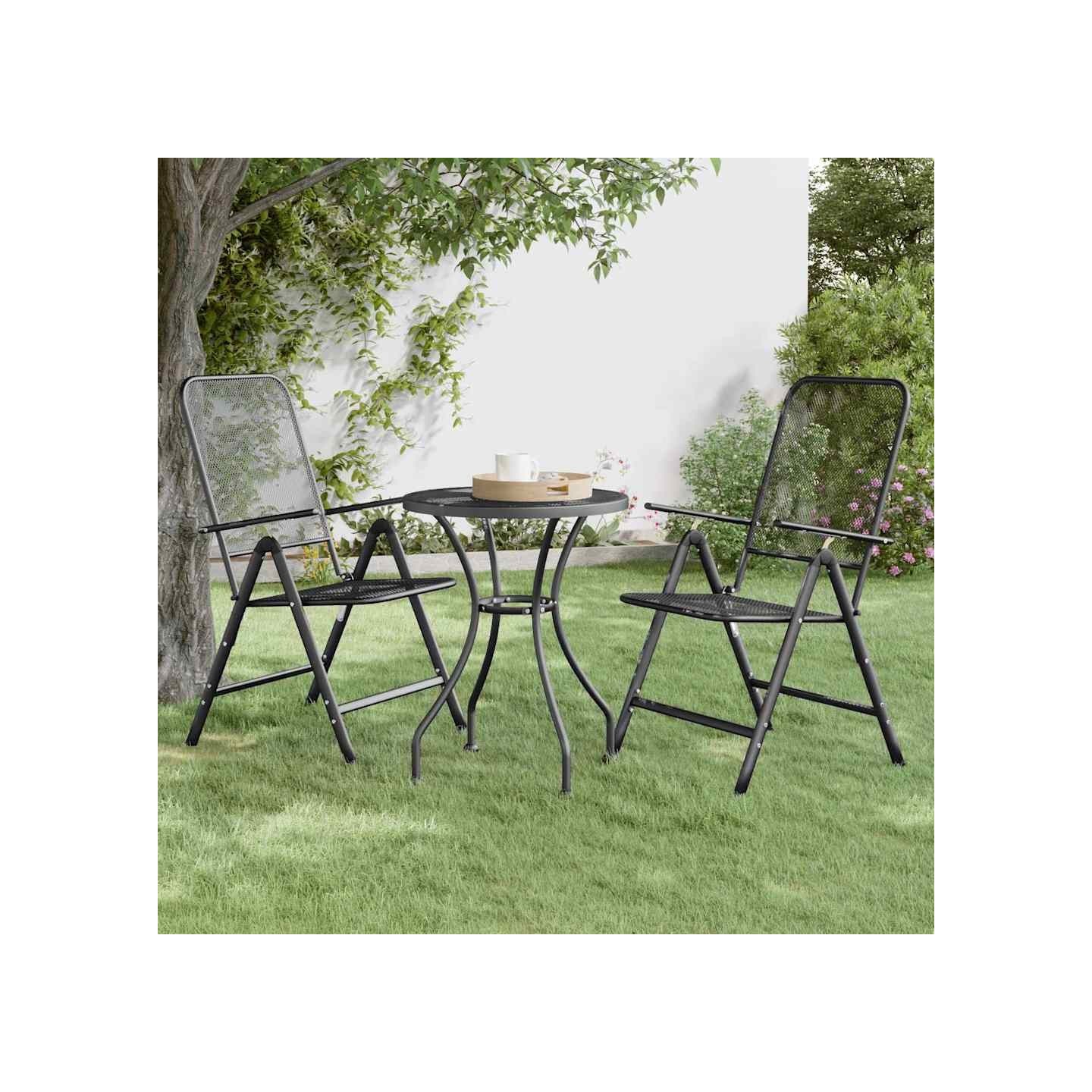 Chaises pliantes, lot de 2, en maille métallique déployée anthracite