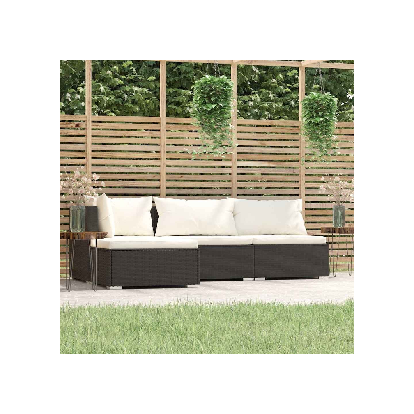 Salon de jardin 4 pcs avec coussins Noir Résine tressée