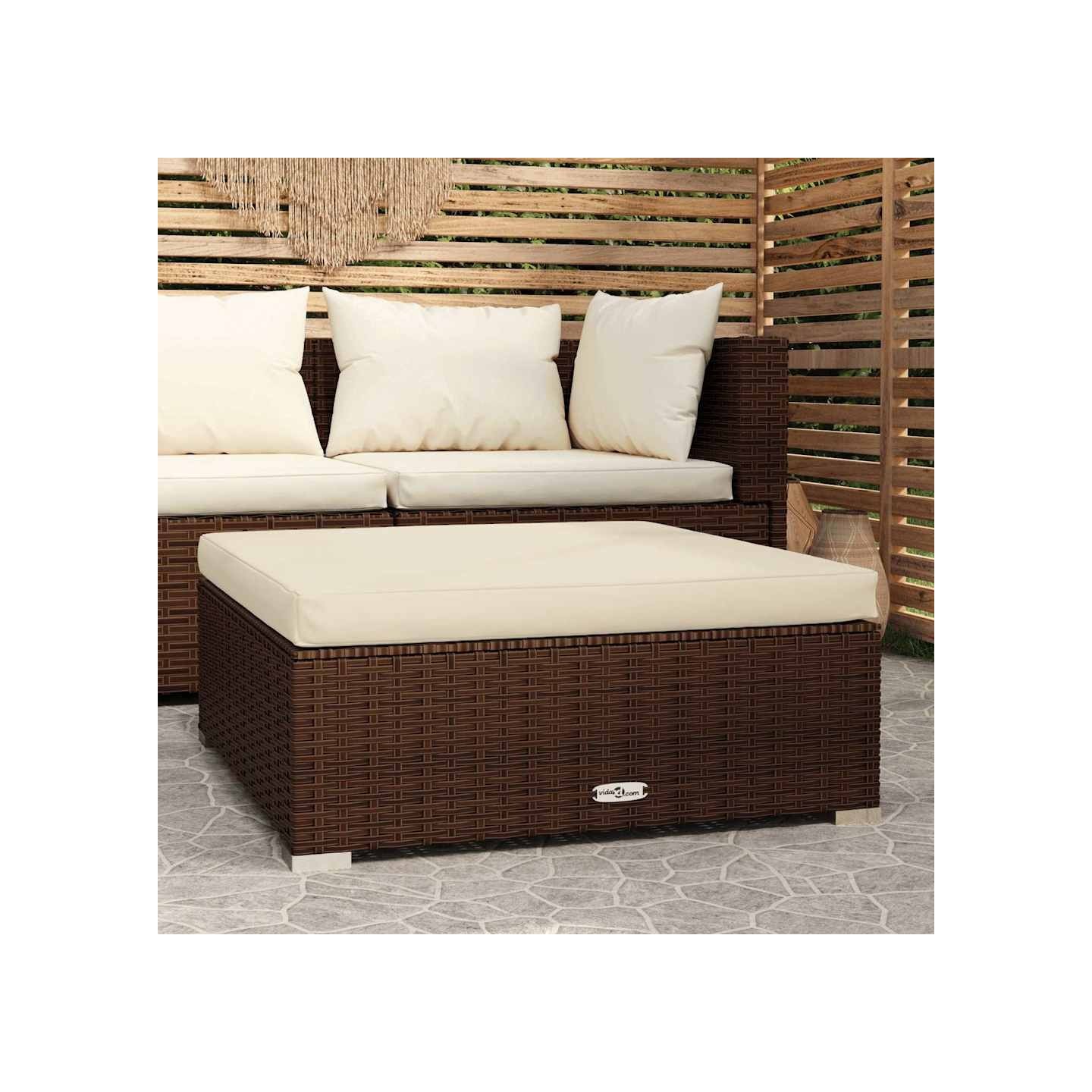 Repose-pied de jardin coussin Marron 70x70x30 cm Résine tressée