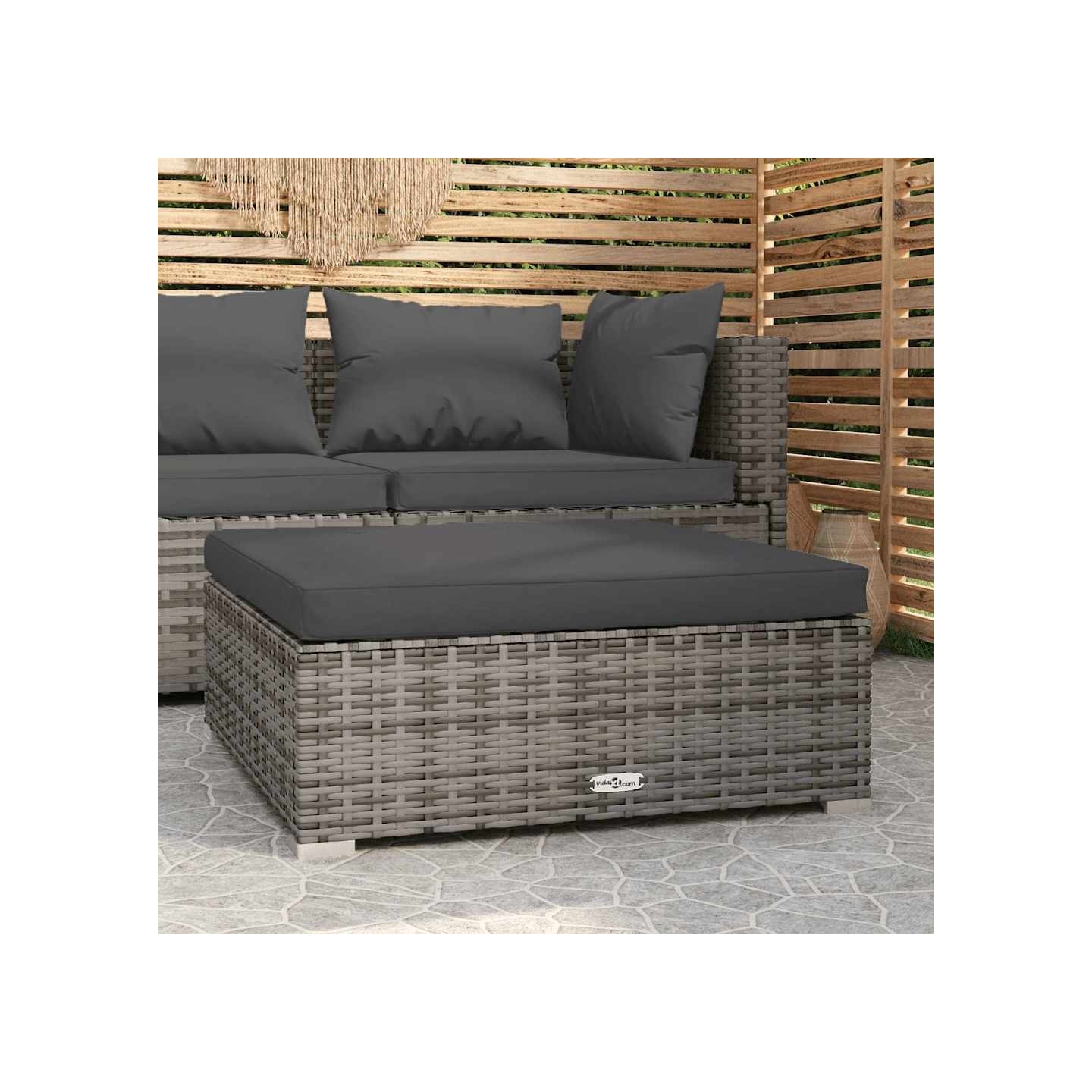 Repose-pied de jardin et coussin Gris 70x70x30cm Résine tressée