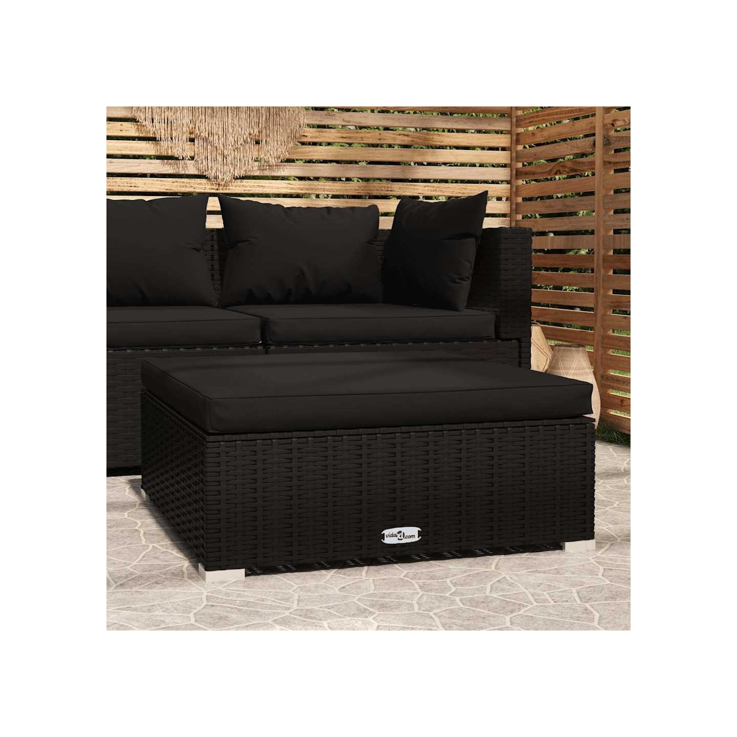 Repose-pied de jardin coussin Noir 70x70x30 cm Résine tressée