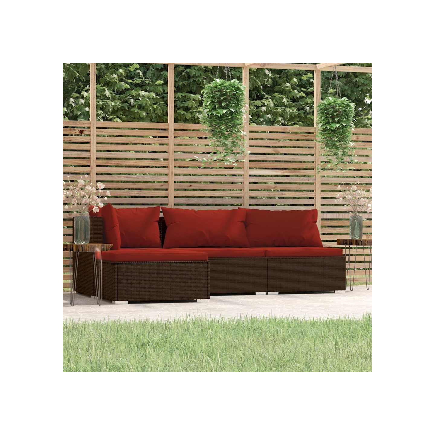 Salon de jardin 4 pcs avec coussins Marron Résine tressée