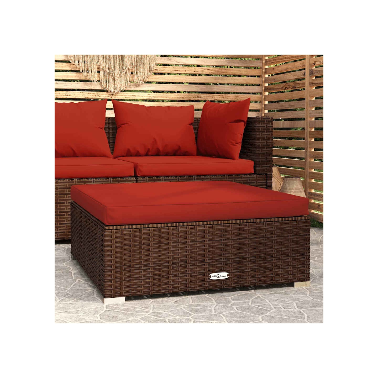 Repose-pied de jardin et coussin Marron 70x70x30 cm Poly rotin
