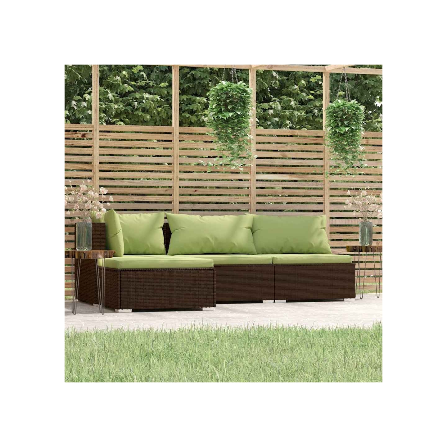 Salon de jardin 4 pcs avec coussins Marron Résine tressée