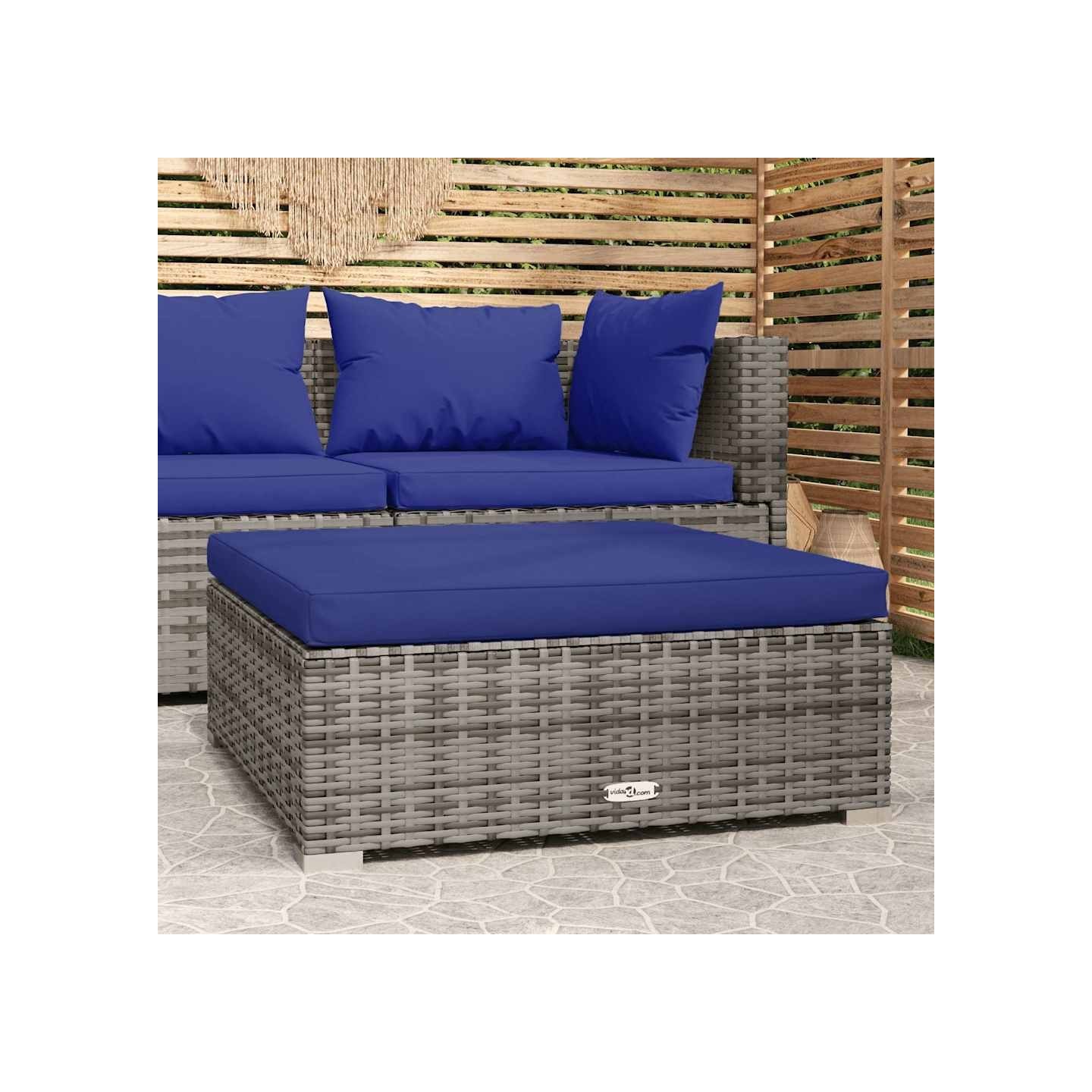 Repose-pied de jardin et coussin Gris 70x70x30cm Résine tressée