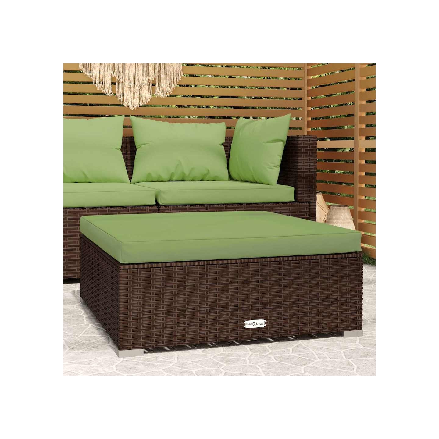Repose-pied de jardin et coussin Marron 70x70x30 cm Poly rotin