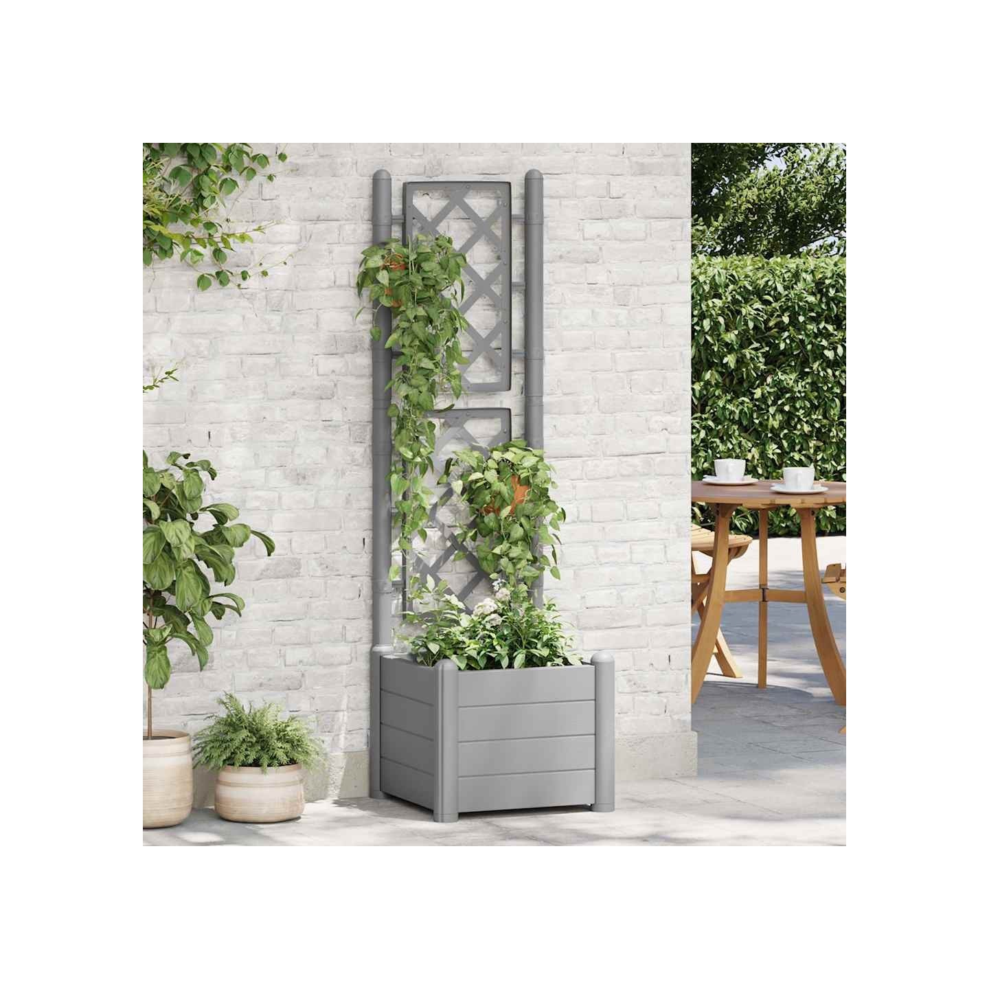 Jardinière avec treillis 43x43x142 cm PP Gris pierre