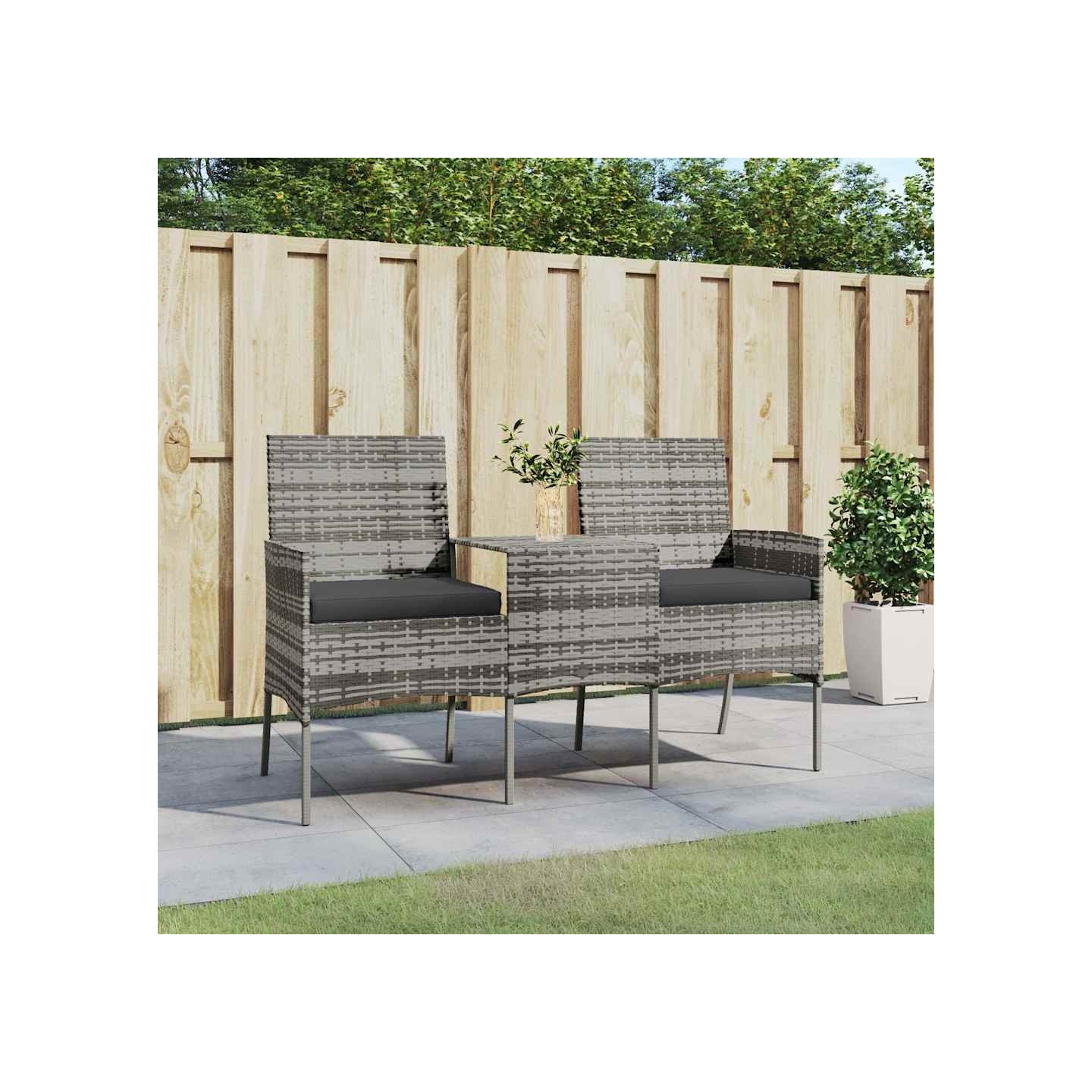 Canapé jardin 2 places et table basse Résine tressée Anthracite