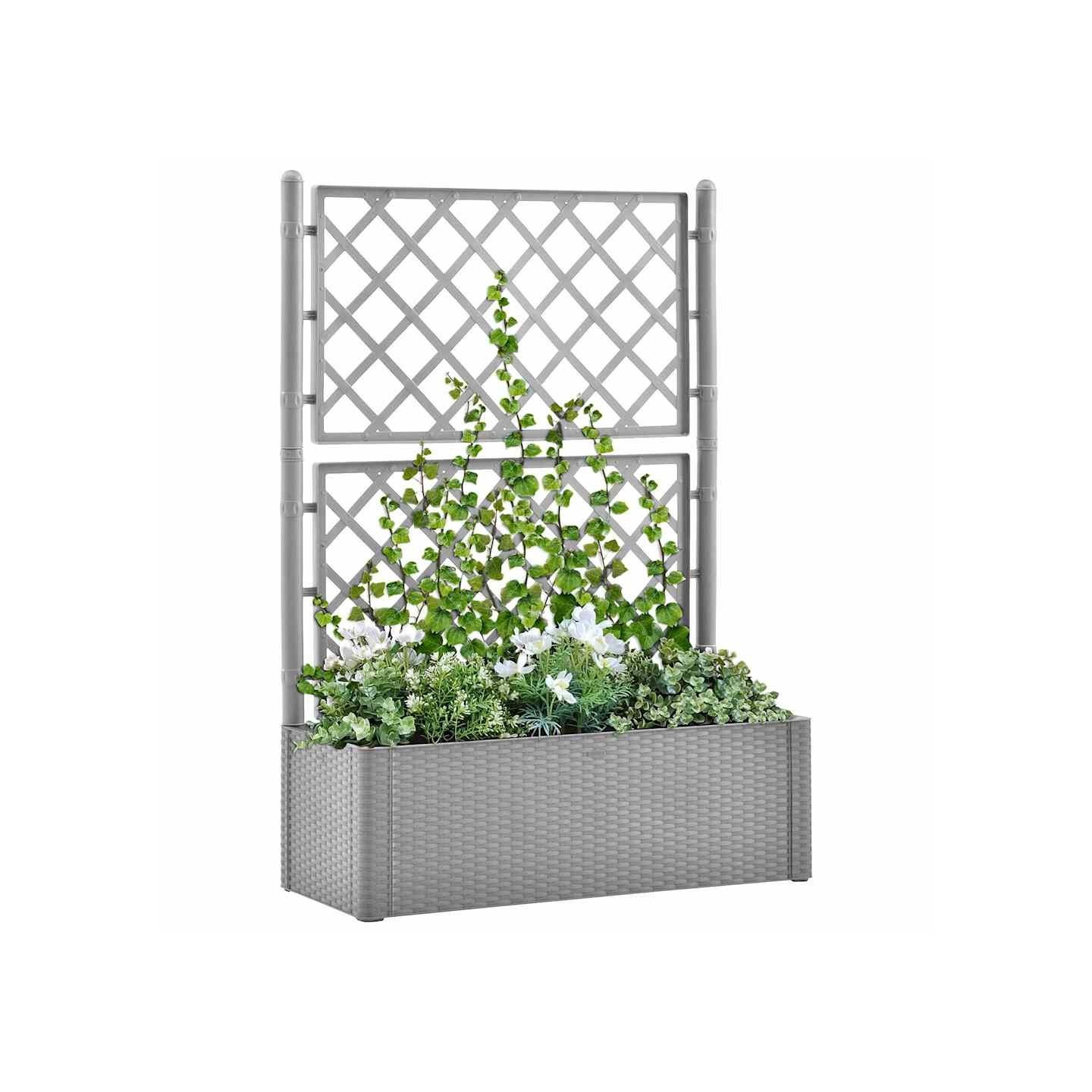 Lit surélevé de jardin et treillis et système d'arrosage Gris