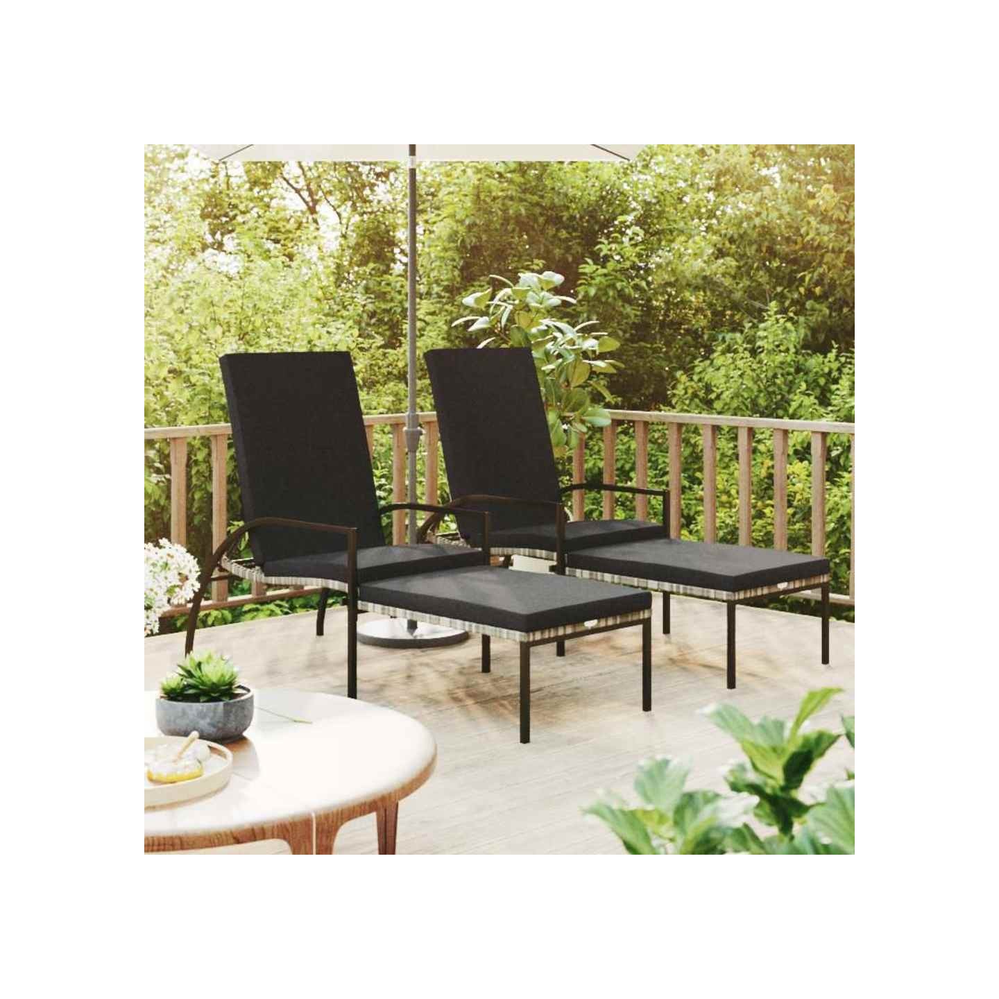 Chaises longues avec repose-pied 2 pcs Résine tressée Gris