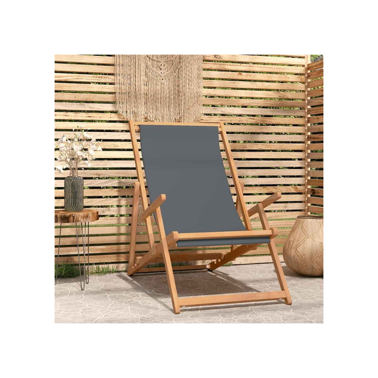 Chaise pliante en bois massif teck gris