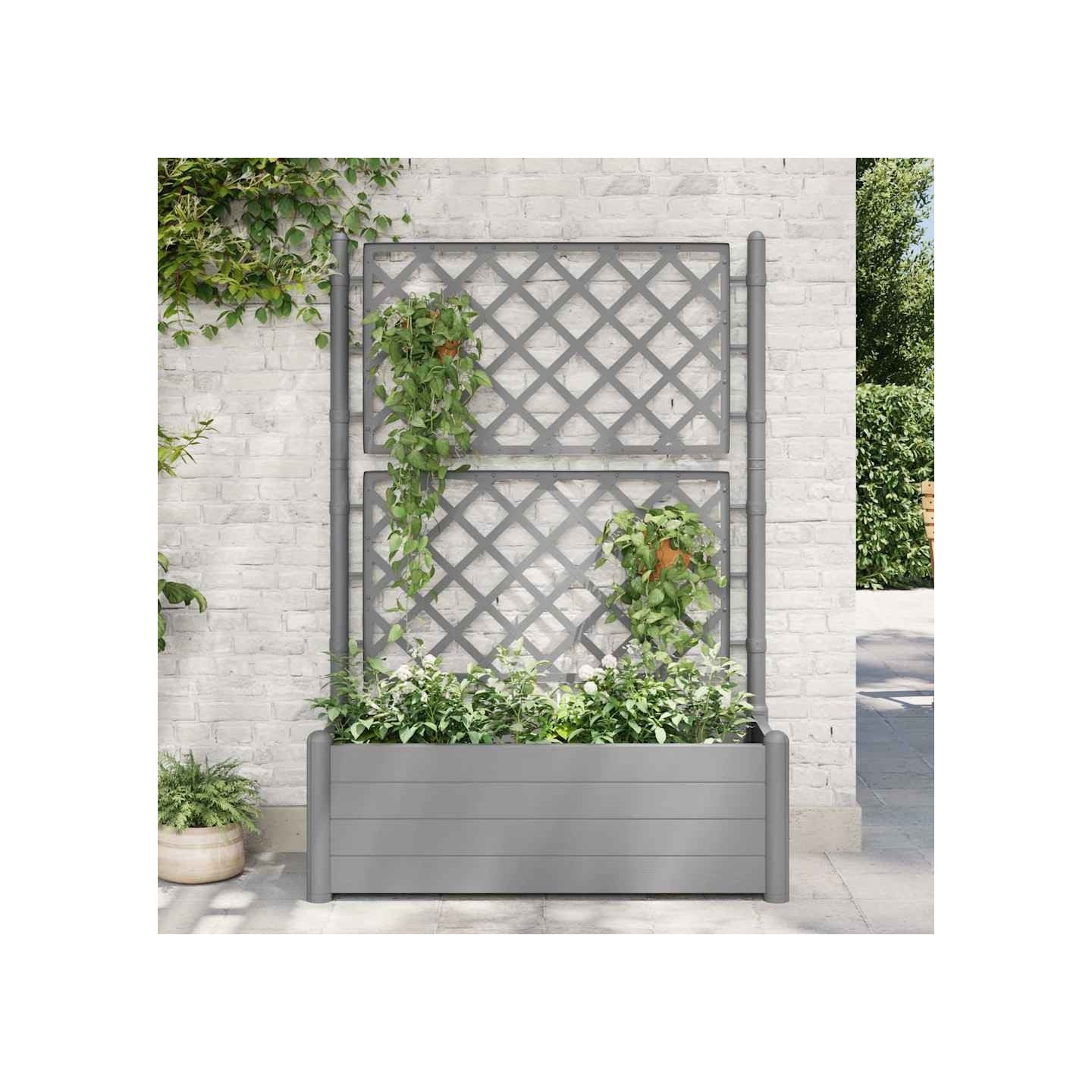 Jardinière avec treillis 100x43x142 cm PP Gris pierre