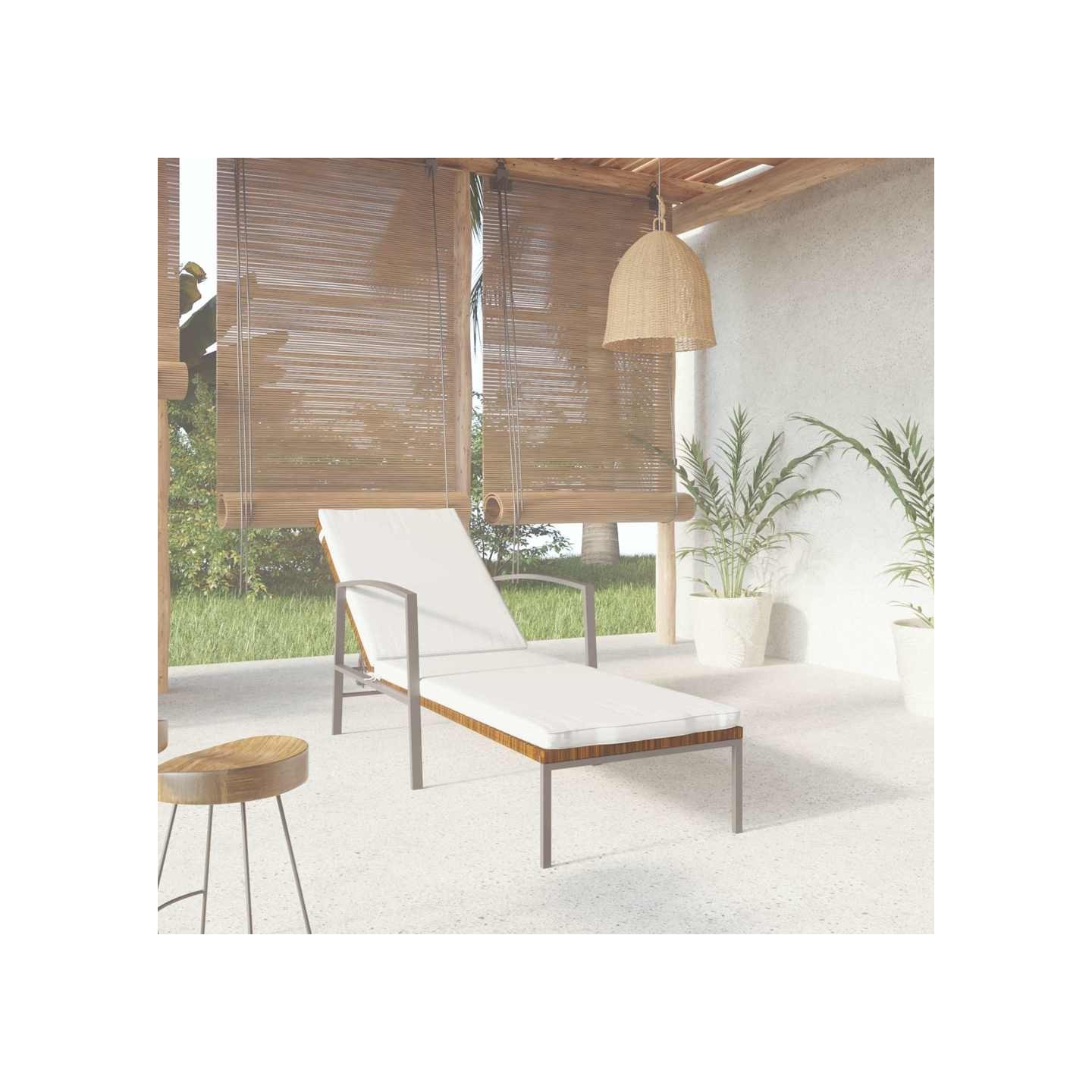 Chaise longue de jardin avec coussin résine tressée marron