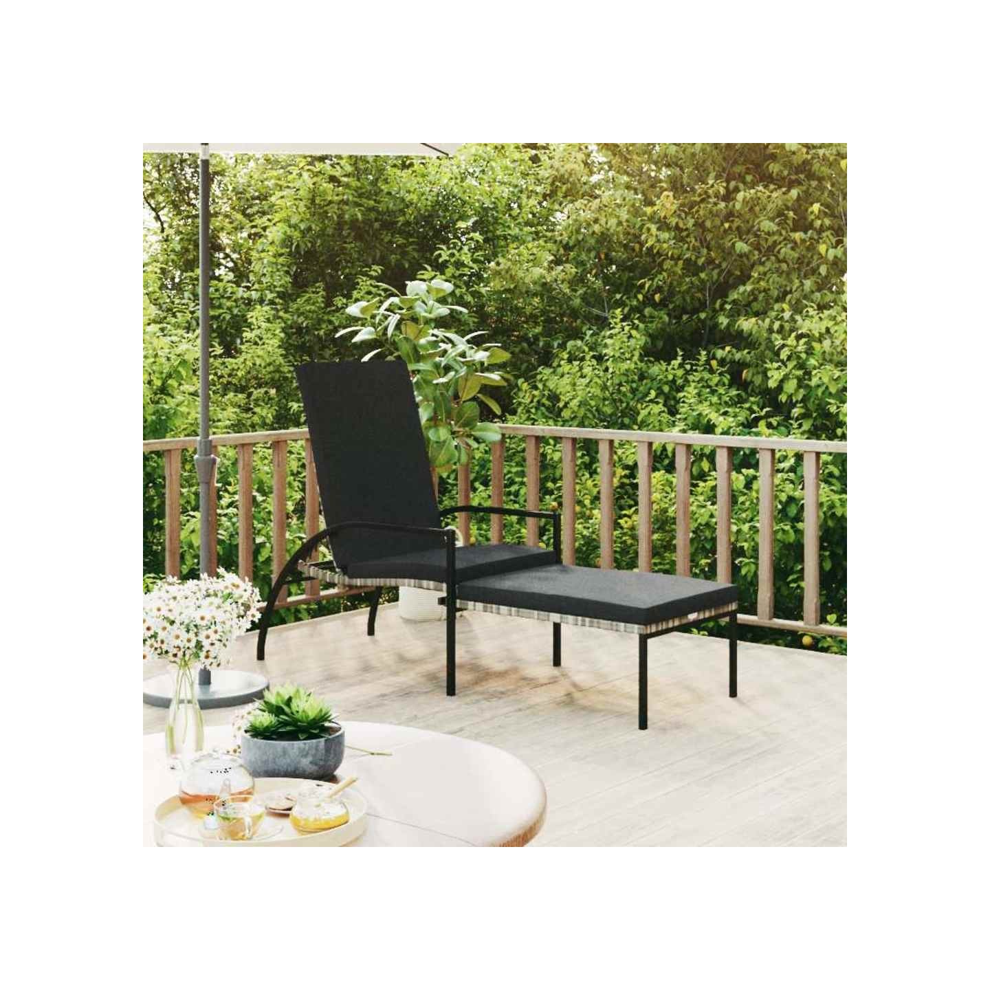 Chaise longue avec repose-pied Résine tressée Gris