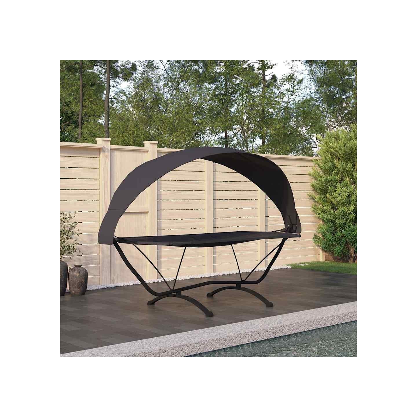 Lit de repos d'extérieur avec auvent Noir Acier et tissu Oxford