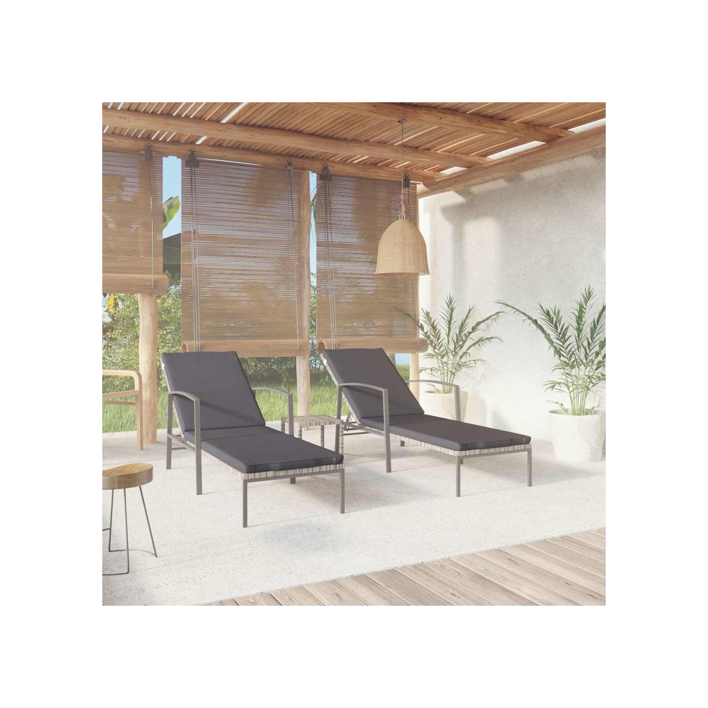 Chaises longues lot de avec table Résine tressée Gris