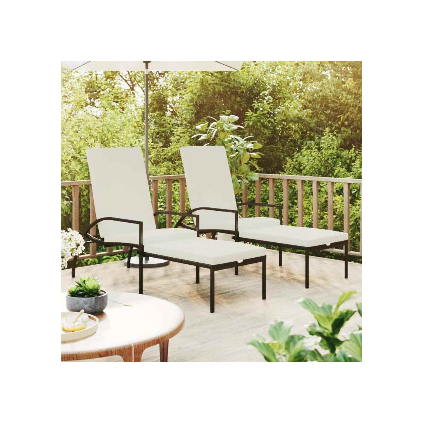 Chaises longues avec repose-pied 2 pcs Résine tressée Noir