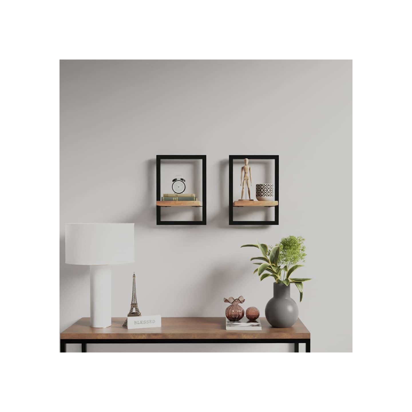 Étagères murales 2 pcs 25x25x35 cm Bois d'acacia et acier